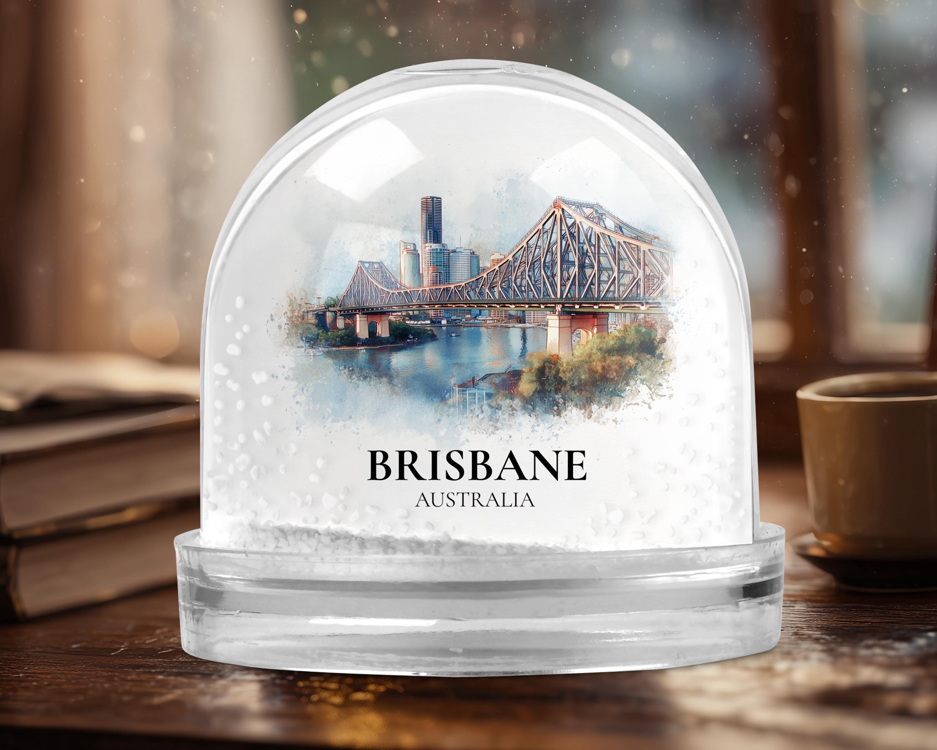 Brisbane Australia Snow Globe, Personalized Watercolor, Custom Travel Souvenir Keepsake City Dome