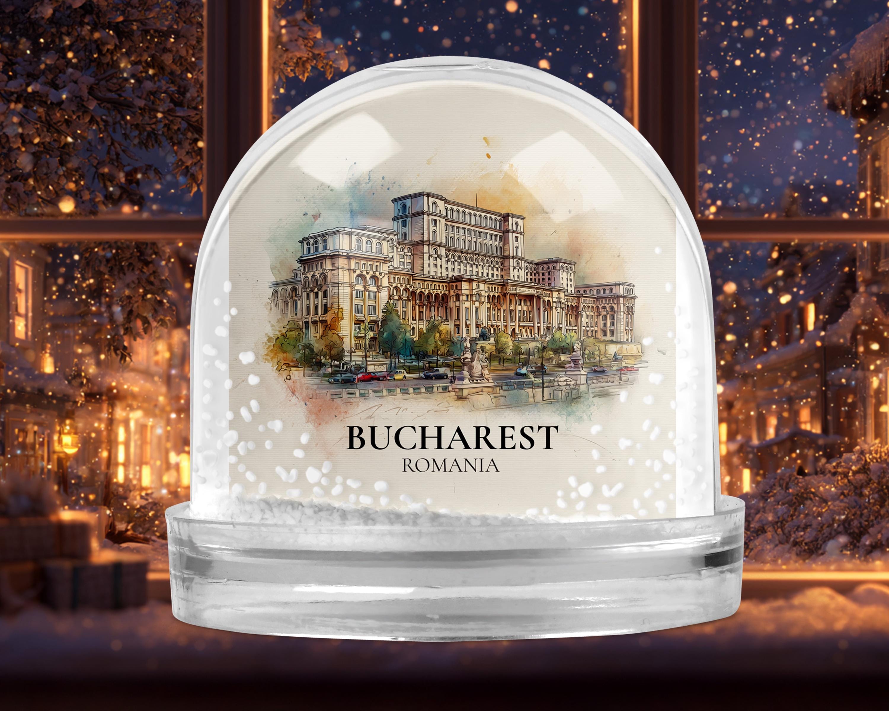 Bucharest Romania Snow Globe, Personalized Watercolor, Custom Travel Souvenir Keepsake City Dome
