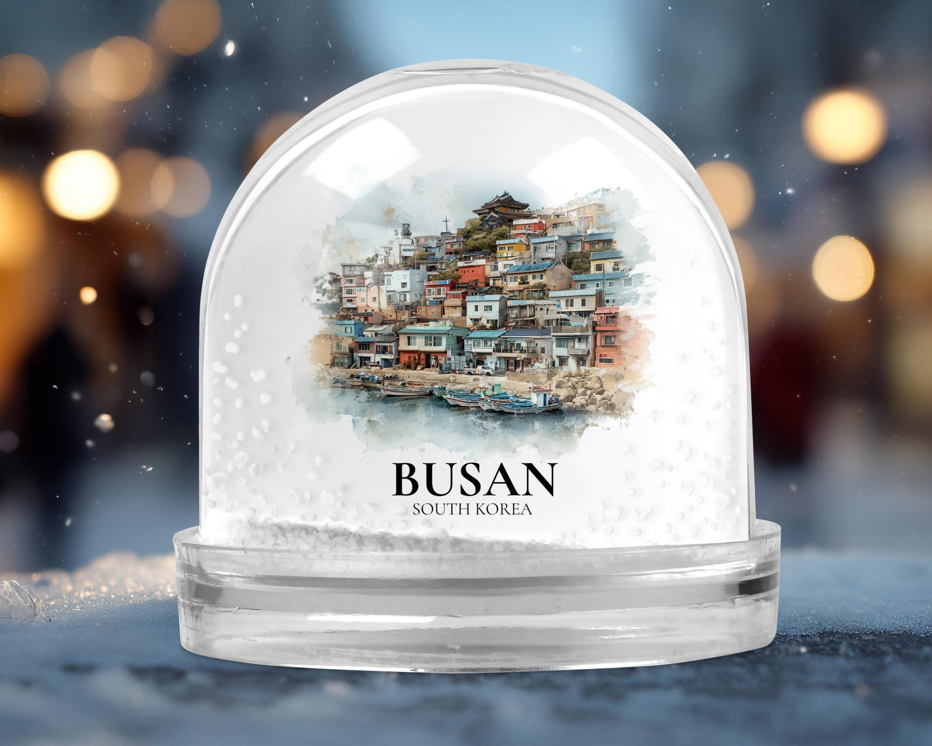 Busan South Korea Snow Globe, Personalized Watercolor, Custom Travel Souvenir Keepsake City Dome