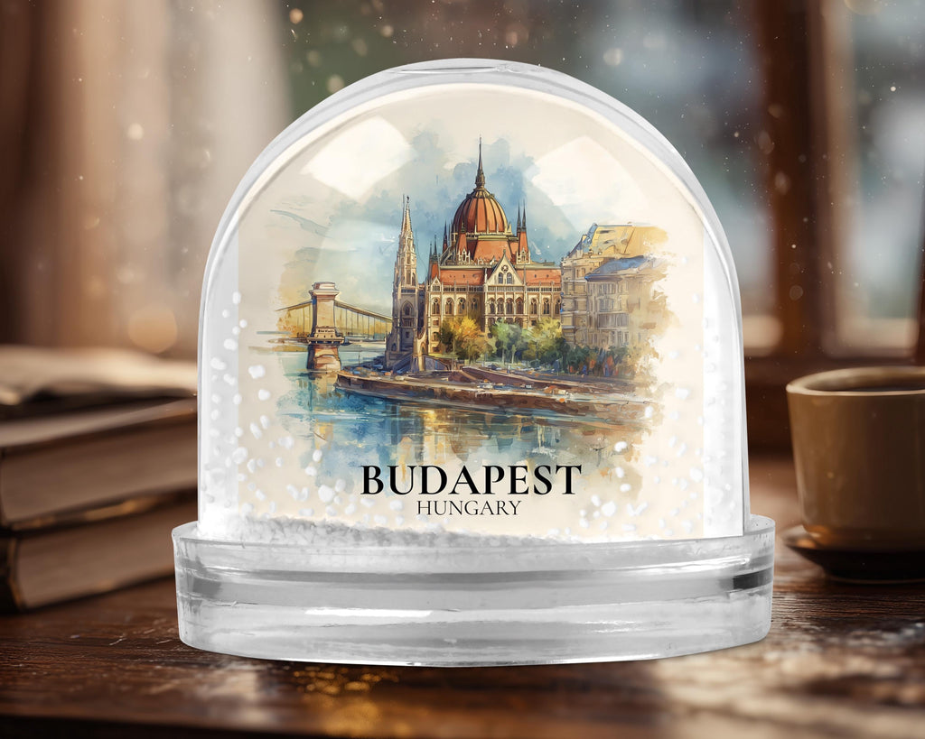 Budapest Hungary Snow Globe, Personalized Watercolor, Custom Travel Souvenir Keepsake City Dome