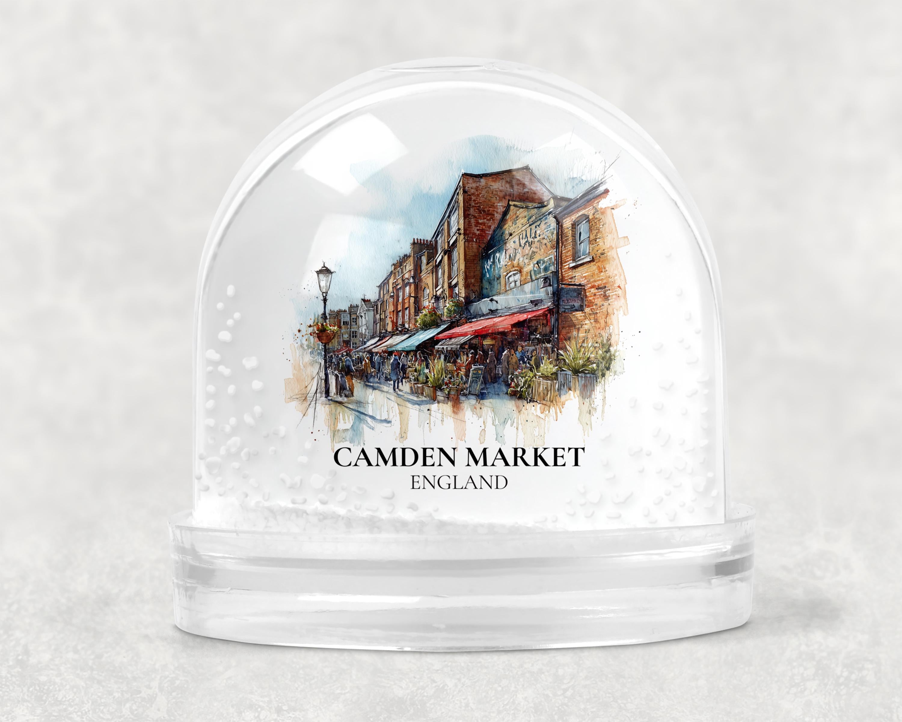Camden Market England Snow Globe, Personalized Watercolor, Custom Travel Souvenir Keepsake City Dome
