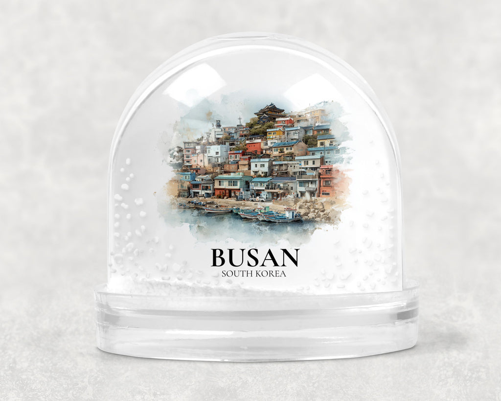 Busan South Korea Snow Globe, Personalized Watercolor, Custom Travel Souvenir Keepsake City Dome