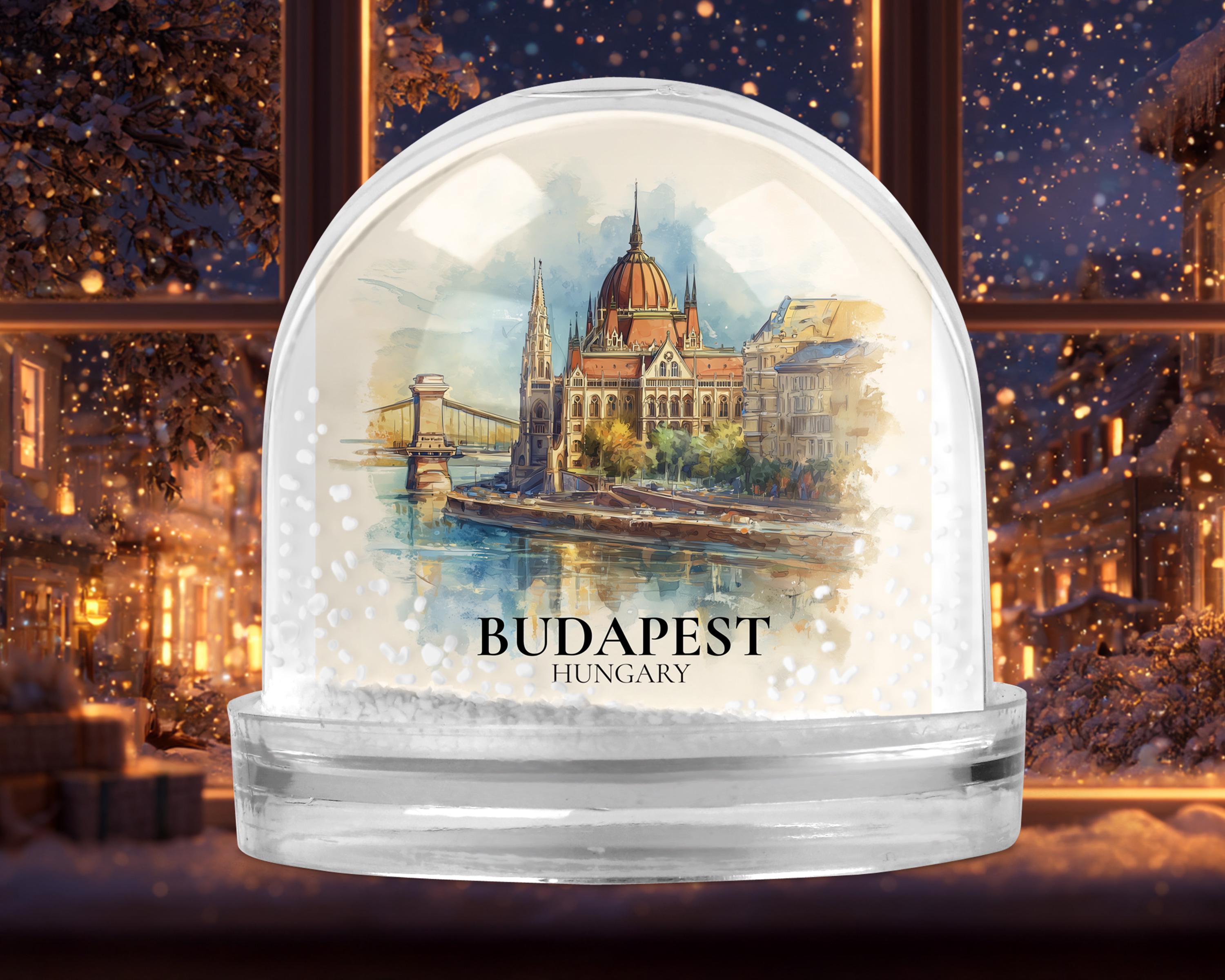 Budapest Hungary Snow Globe, Personalized Watercolor, Custom Travel Souvenir Keepsake City Dome
