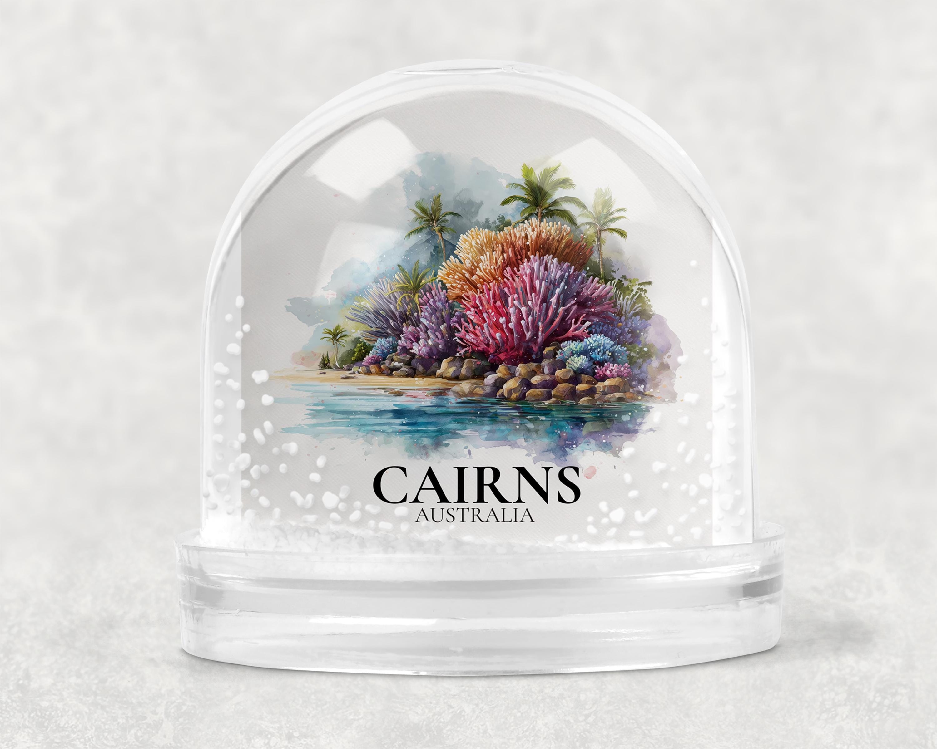 Cairns Australia Snow Globe, Personalized Watercolor, Custom Travel Souvenir Keepsake City Dome