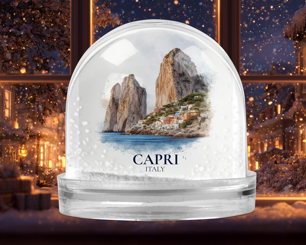 Capri Italy Snow Globe, Personalized Watercolor, Custom Travel Souvenir Keepsake City Dome