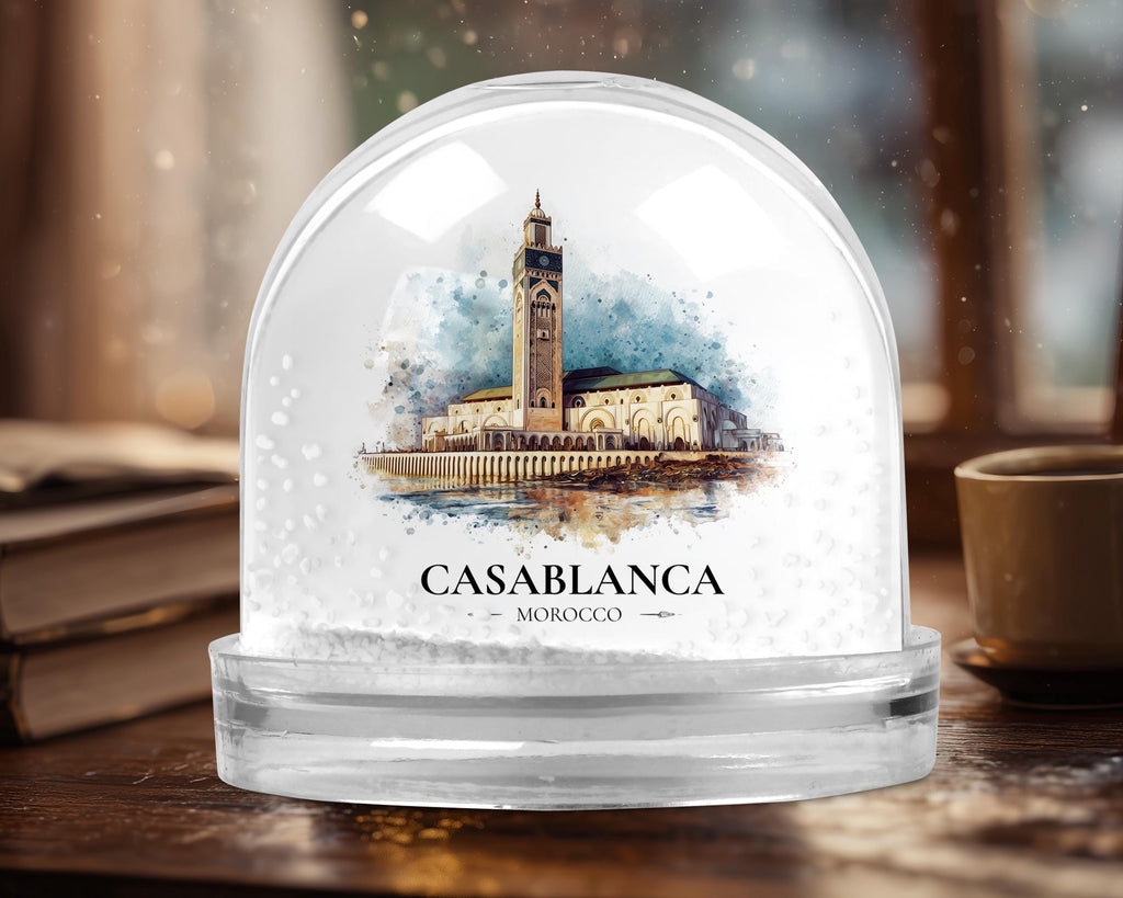 Casablanca Morocco Snow Globe, Personalized Watercolor, Custom Travel Souvenir Keepsake City Dome