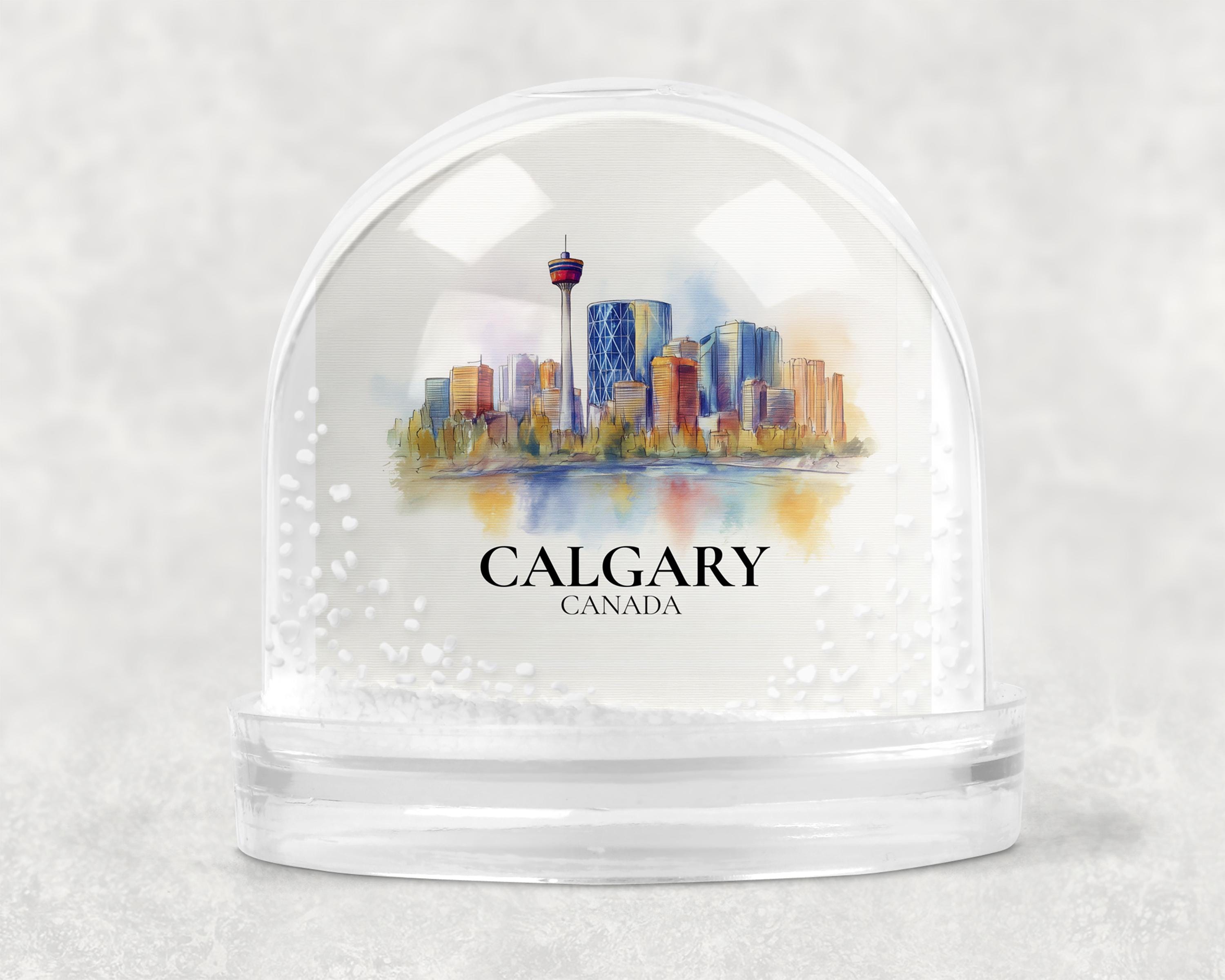 Calgary Alberta Snow Globe, Personalized Watercolor, Custom Travel Souvenir Keepsake City Dome