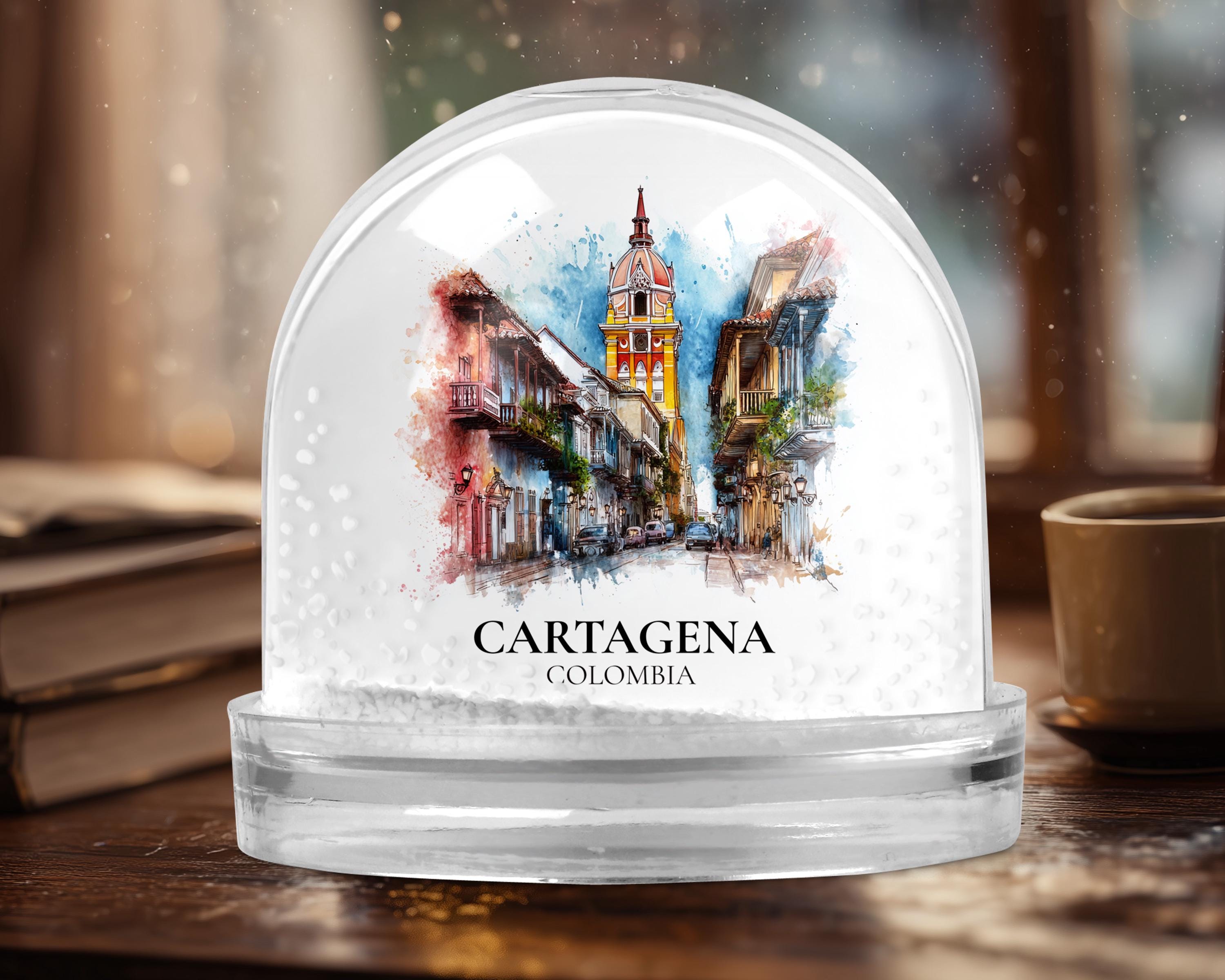 Cartagena Colombia Snow Globe, Personalized Watercolor, Custom Travel Souvenir Keepsake City Dome