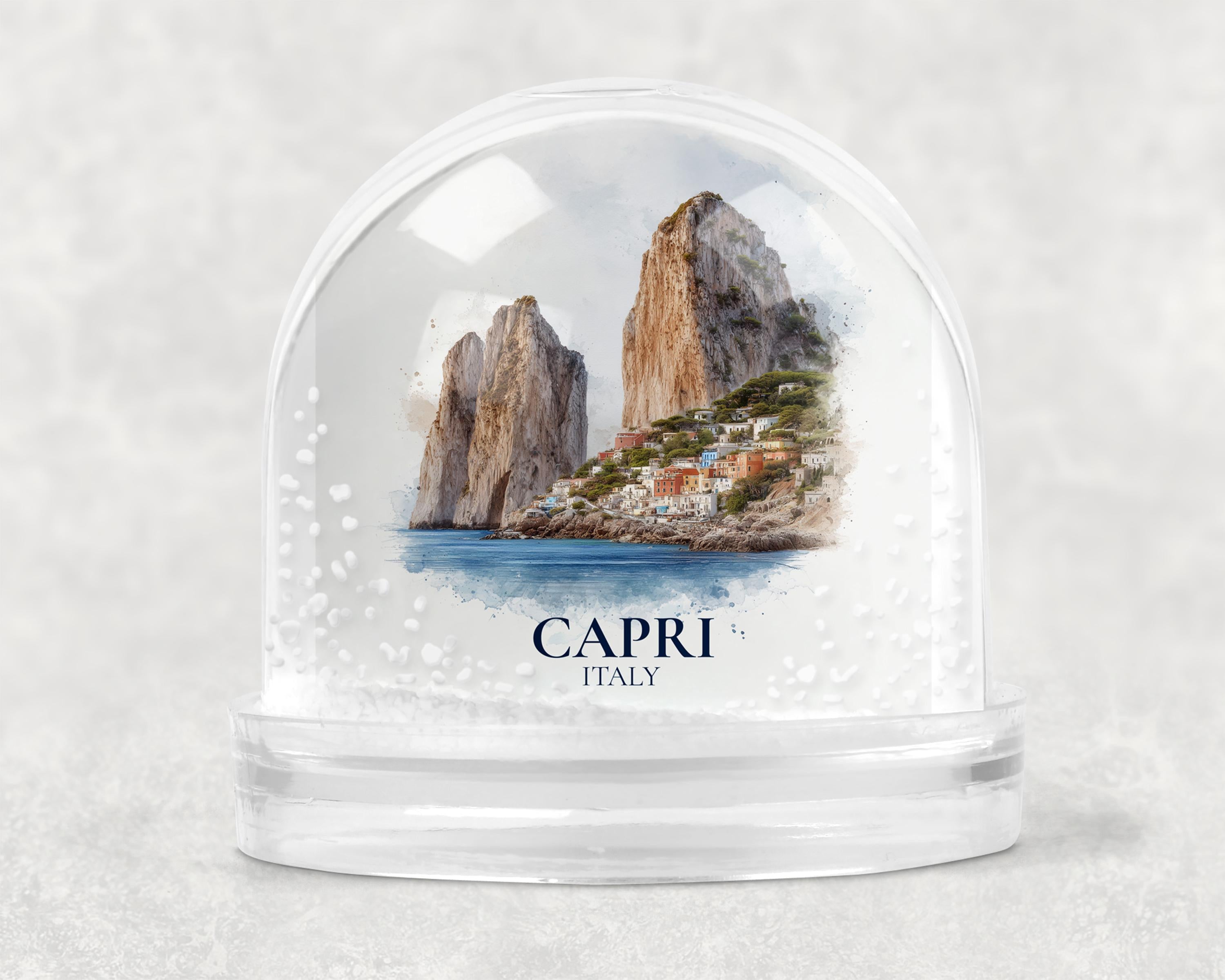 Capri Italy Snow Globe, Personalized Watercolor, Custom Travel Souvenir Keepsake City Dome