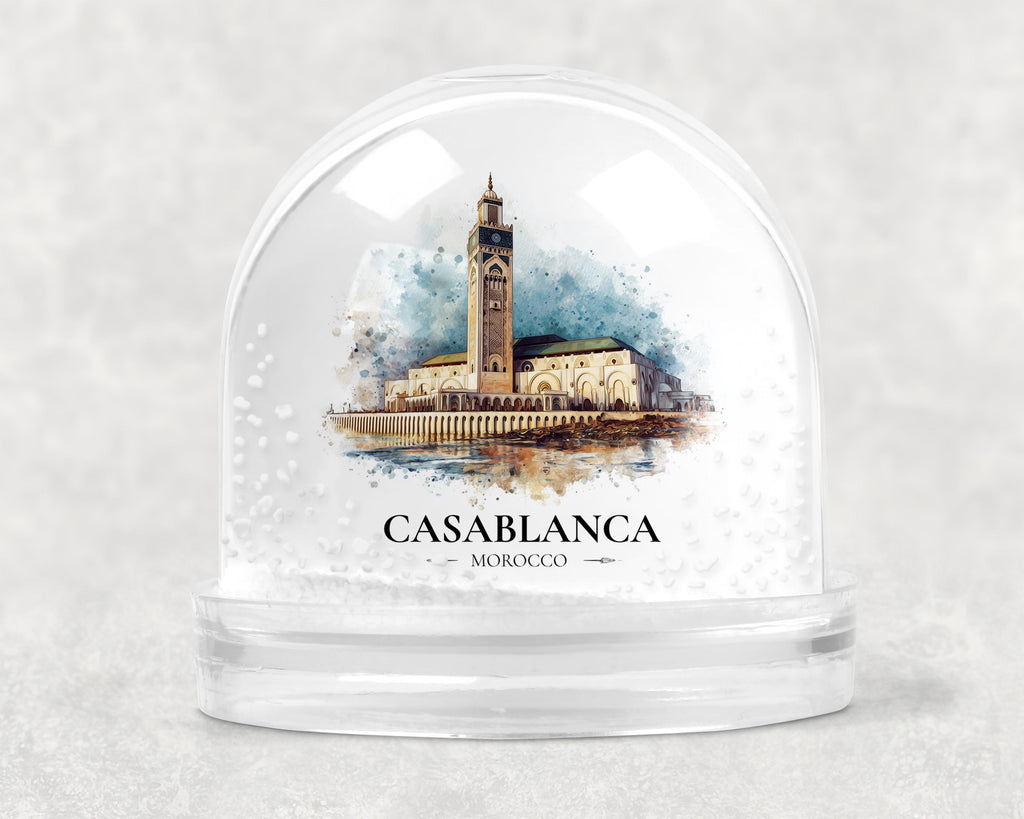 Casablanca Morocco Snow Globe, Personalized Watercolor, Custom Travel Souvenir Keepsake City Dome