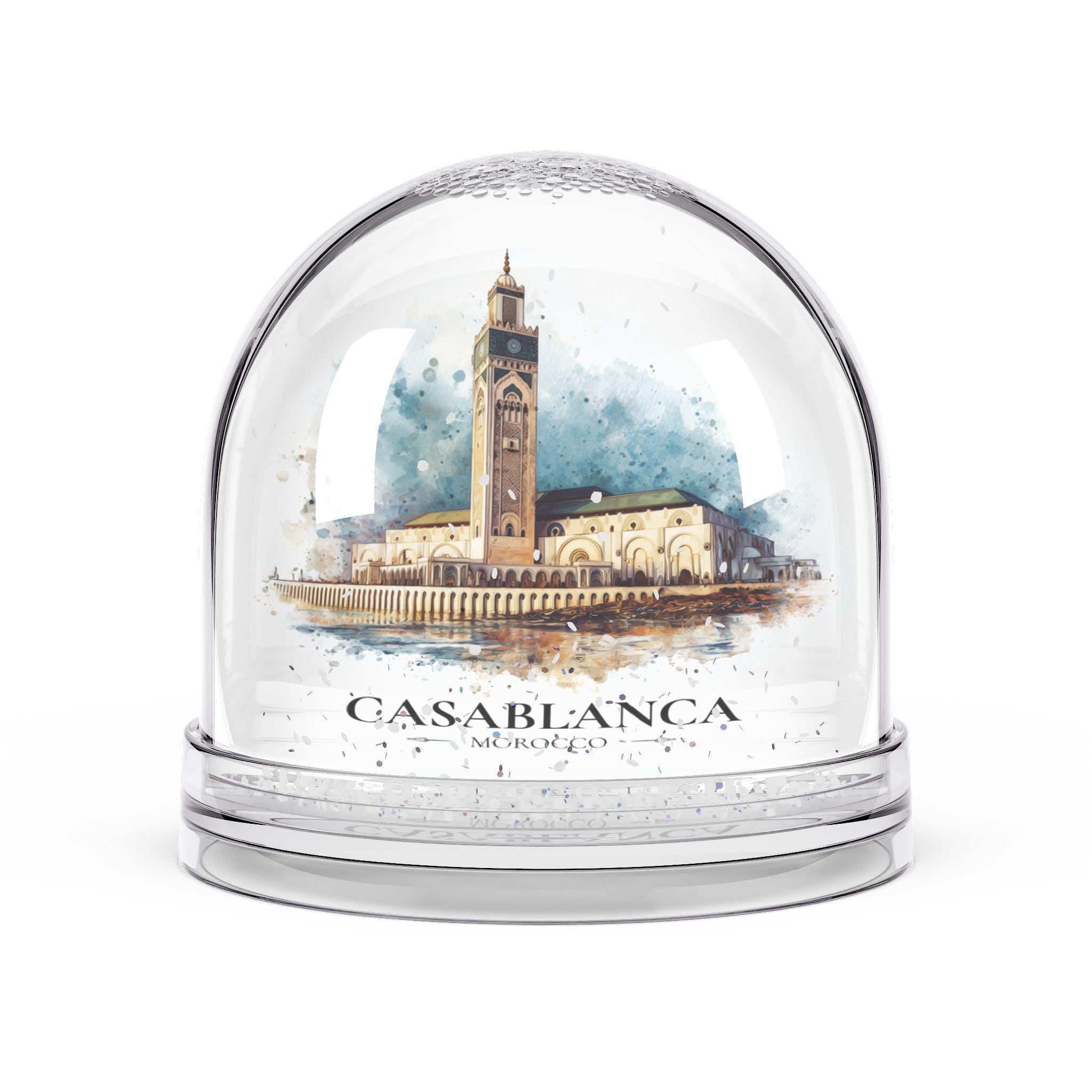 Casablanca Morocco Snow Globe, Personalized Watercolor, Custom Travel Souvenir Keepsake City Dome