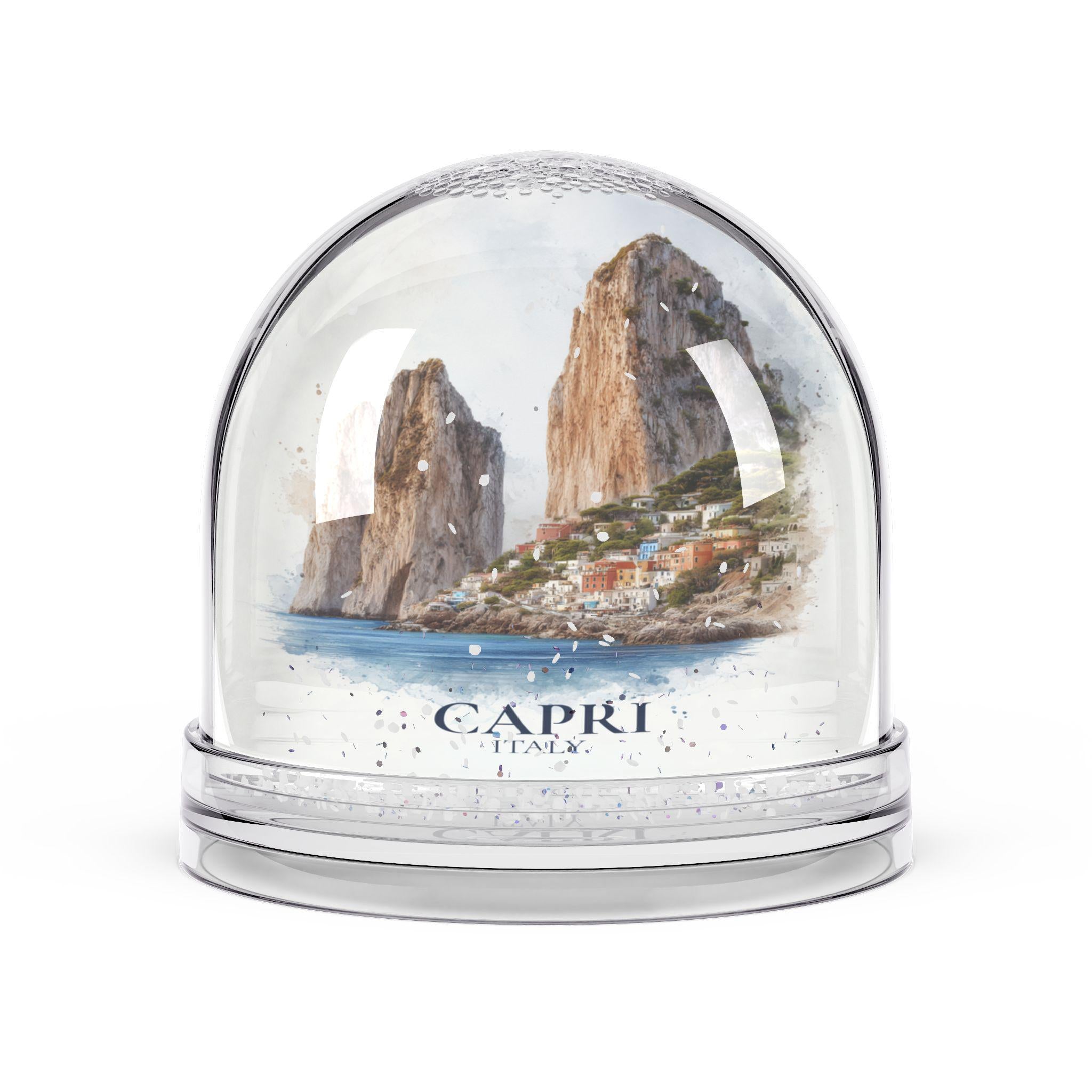 Capri Italy Snow Globe, Personalized Watercolor, Custom Travel Souvenir Keepsake City Dome