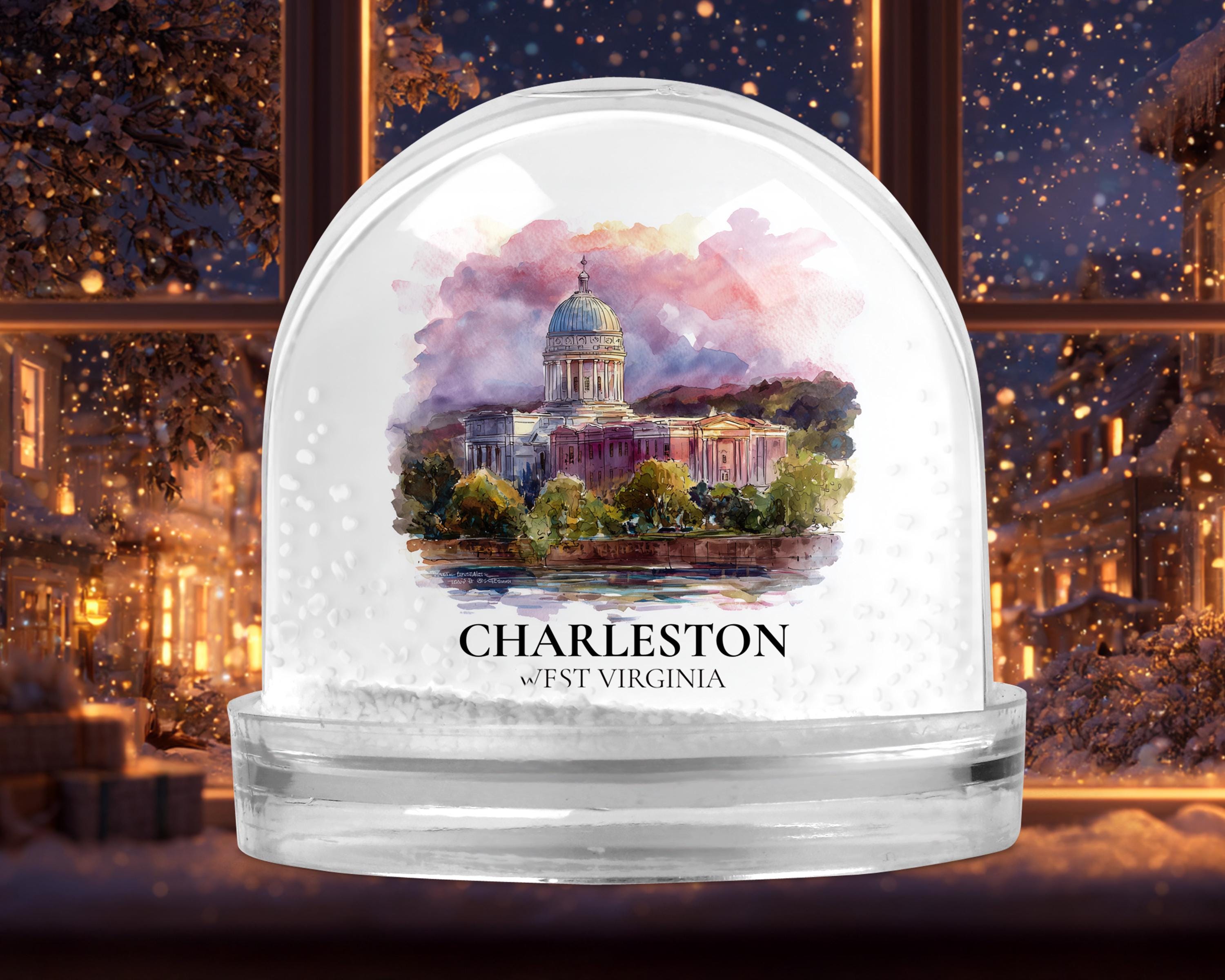 Charleston West Virginia Snow Globe, Personalized Watercolor, Custom Travel Souvenir Keepsake City Dome