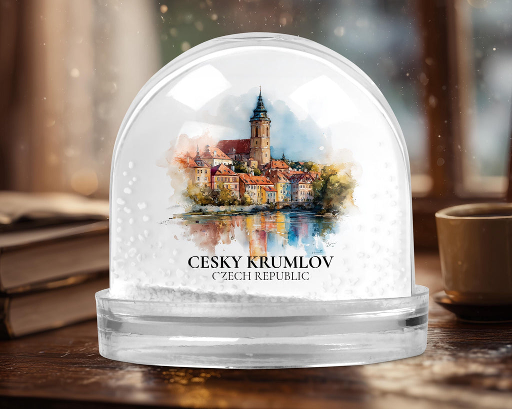 Cesky Krumlov Czech Republic Snow Globe, Personalized Watercolor, Custom Travel Souvenir Keepsake City Dome