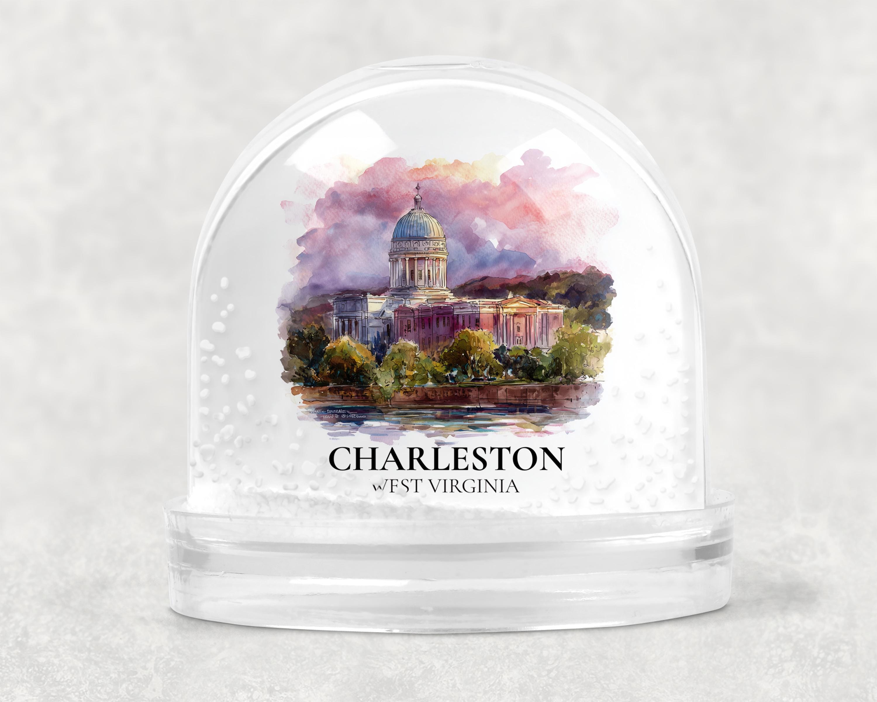 Charleston West Virginia Snow Globe, Personalized Watercolor, Custom Travel Souvenir Keepsake City Dome