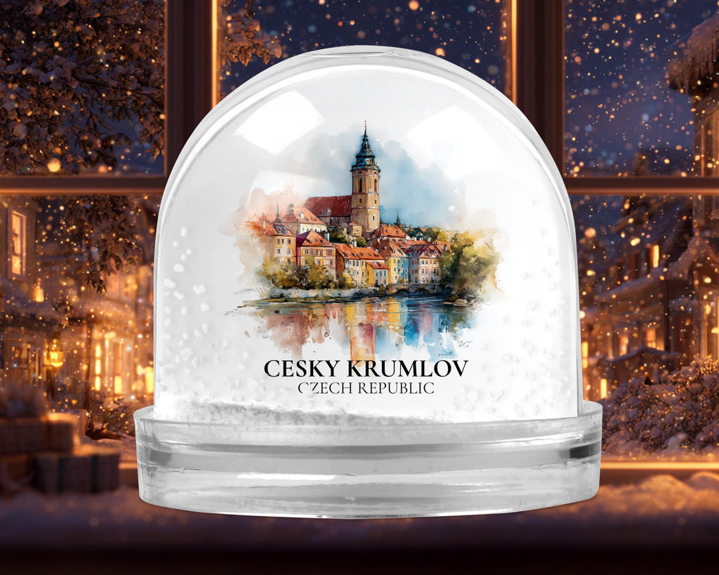 Cesky Krumlov Czech Republic Snow Globe, Personalized Watercolor, Custom Travel Souvenir Keepsake City Dome