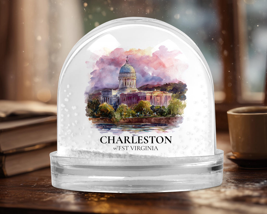 Charleston West Virginia Snow Globe, Personalized Watercolor, Custom Travel Souvenir Keepsake City Dome