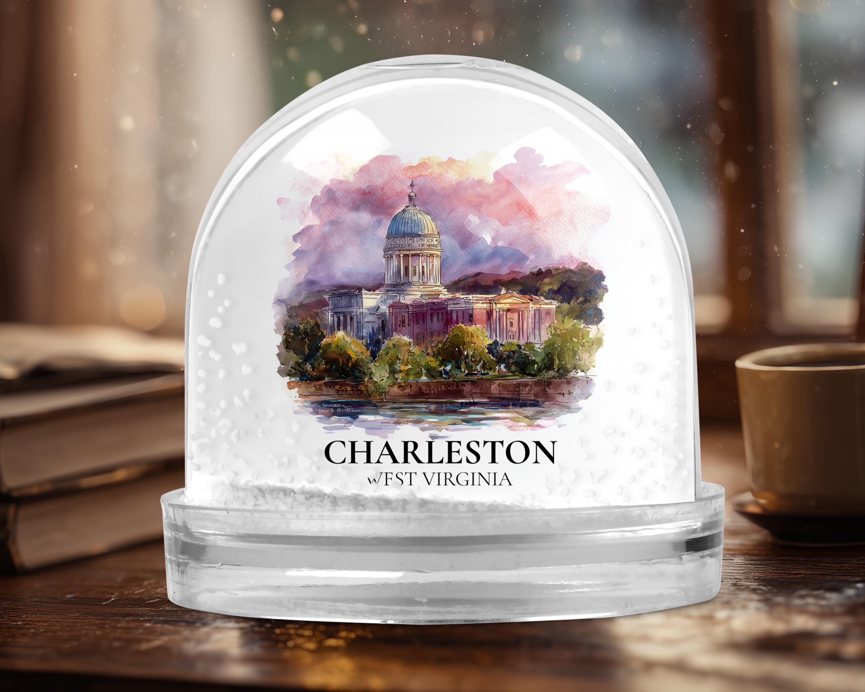 Charleston West Virginia Snow Globe, Personalized Watercolor, Custom Travel Souvenir Keepsake City Dome