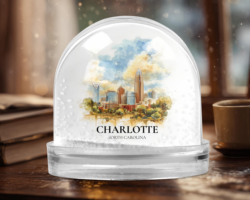 Charlotte Snow Globe North Carolina, Personalized Watercolor, Custom Travel Souvenir Keepsake City Dome
