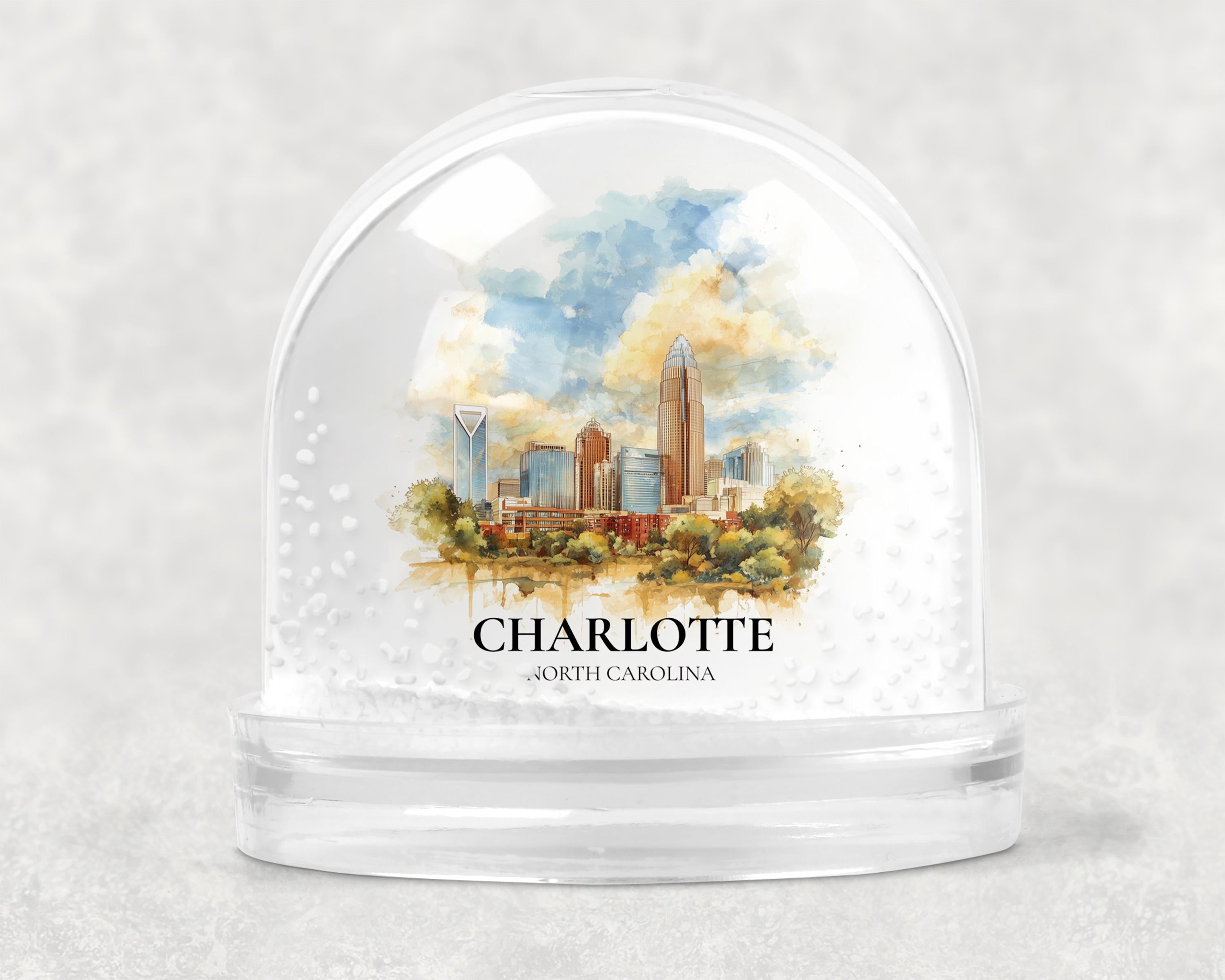 Charlotte Snow Globe North Carolina, Personalized Watercolor, Custom Travel Souvenir Keepsake City Dome