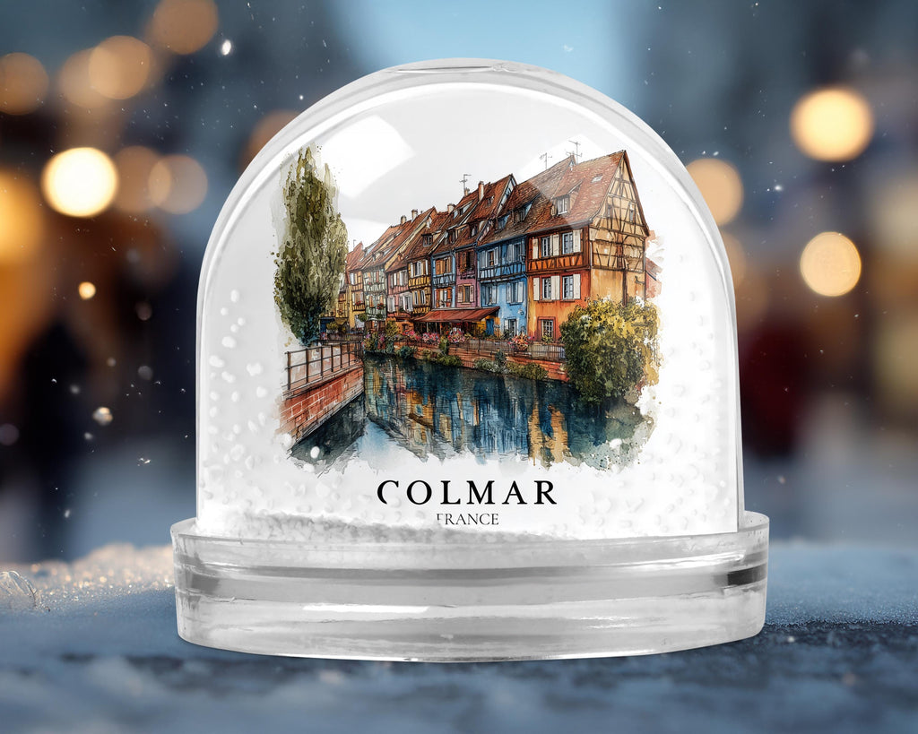 Colmar France Snow Globe, Personalized Watercolor, Custom Travel Souvenir Keepsake City Dome