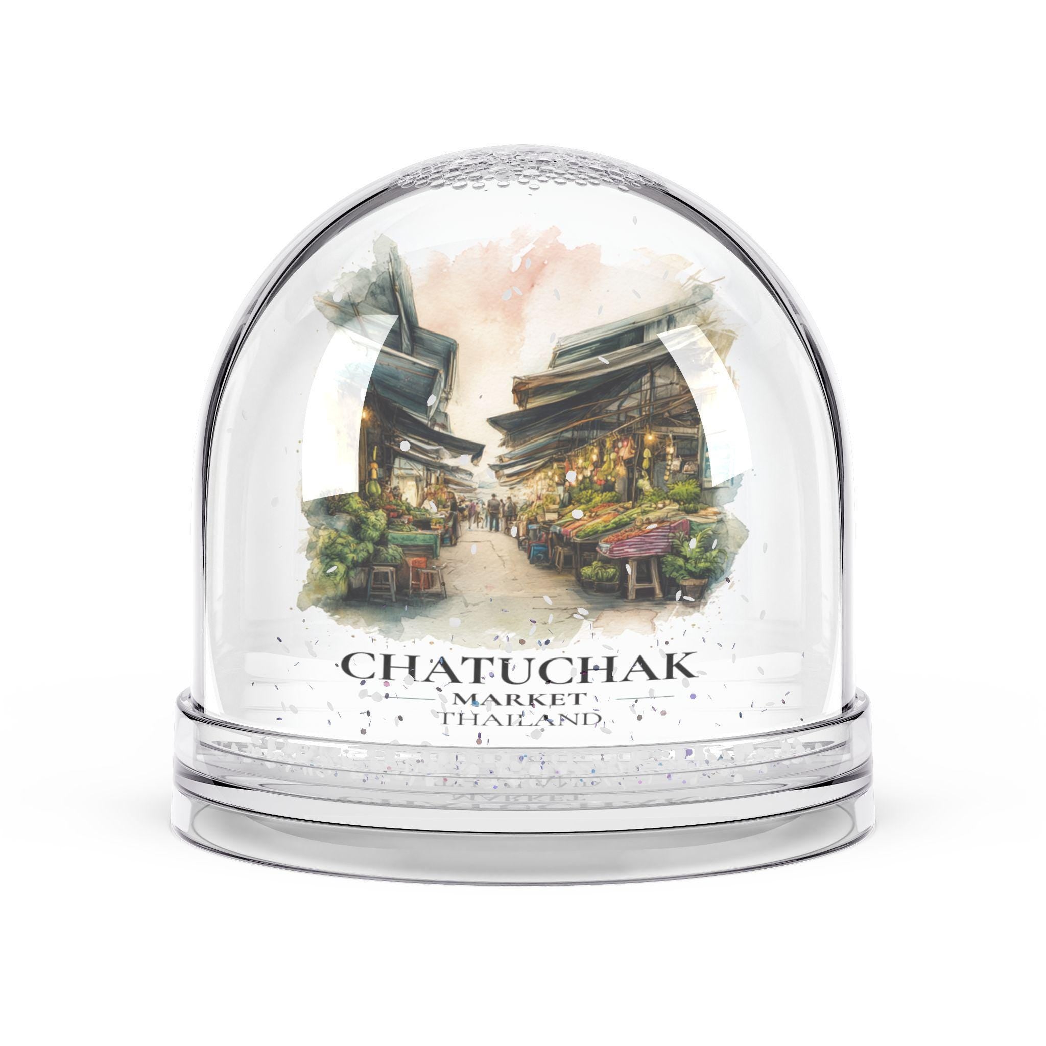 Chatuchak Market Thailand Snow Globe, Personalized Watercolor, Custom Travel Souvenir Keepsake City Dome