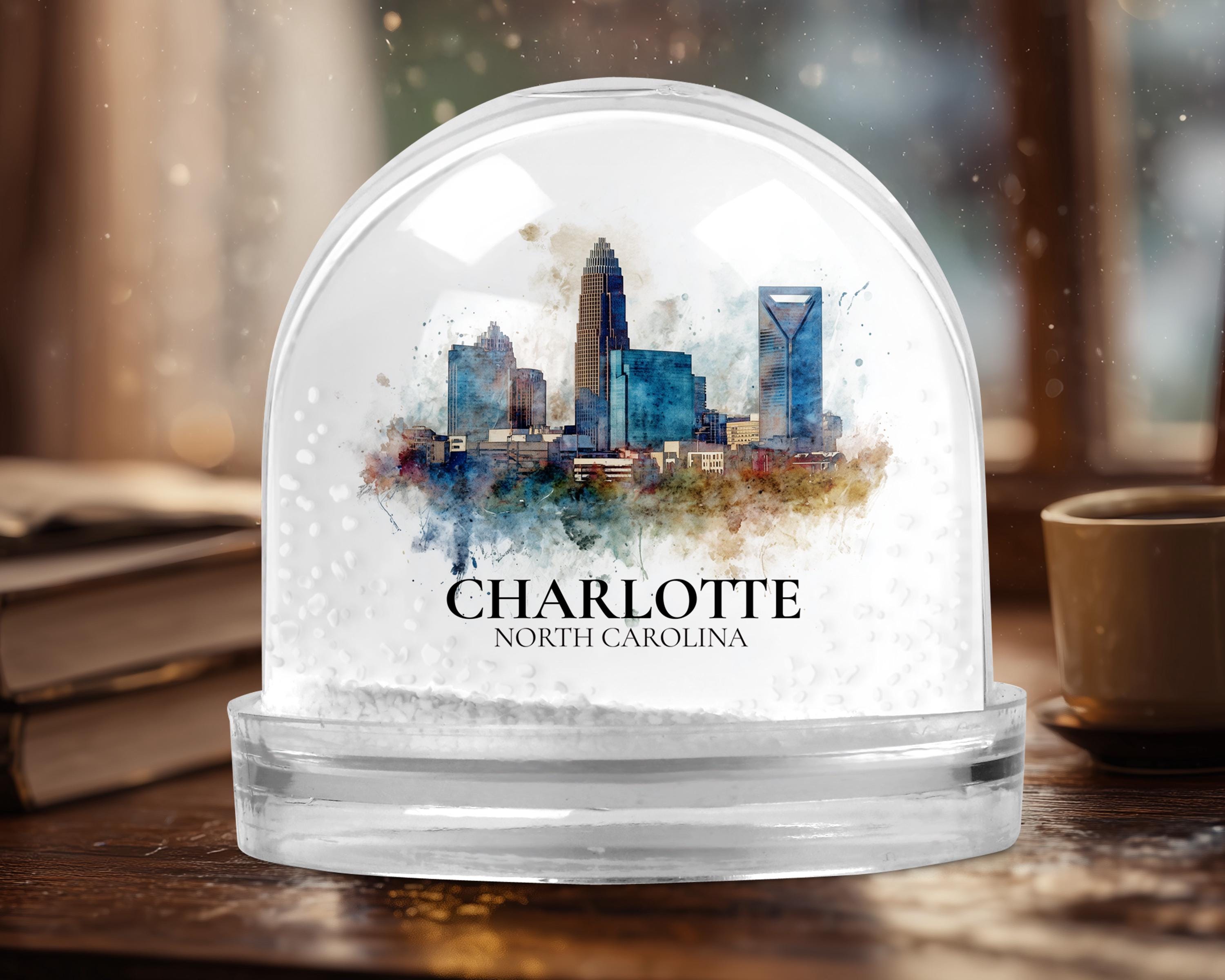 Charlotte North Carolina Snow Globe, Personalized Watercolor, Custom Travel Souvenir Keepsake City Dome