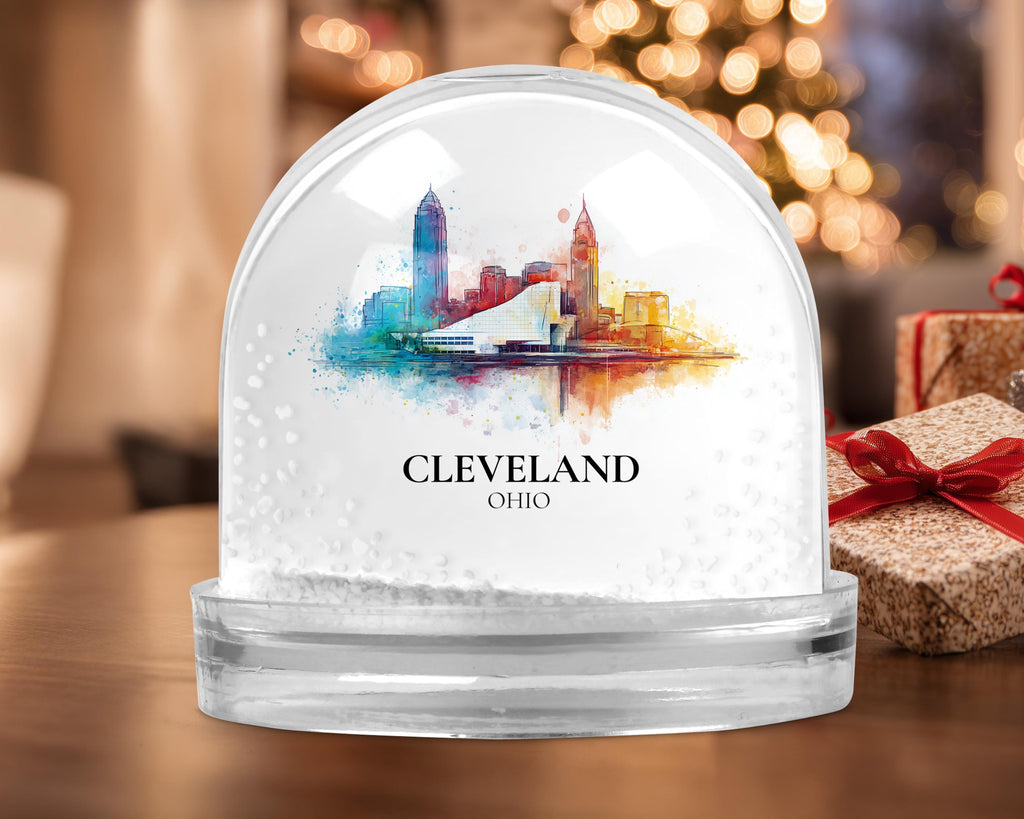 Cleveland Ohio Snow Globe, Personalized Watercolor, Custom Travel Souvenir Keepsake City Dome