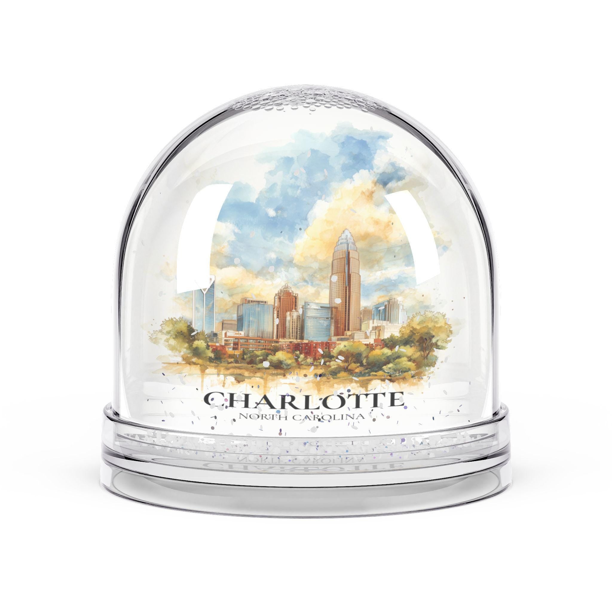 Charlotte Snow Globe North Carolina, Personalized Watercolor, Custom Travel Souvenir Keepsake City Dome