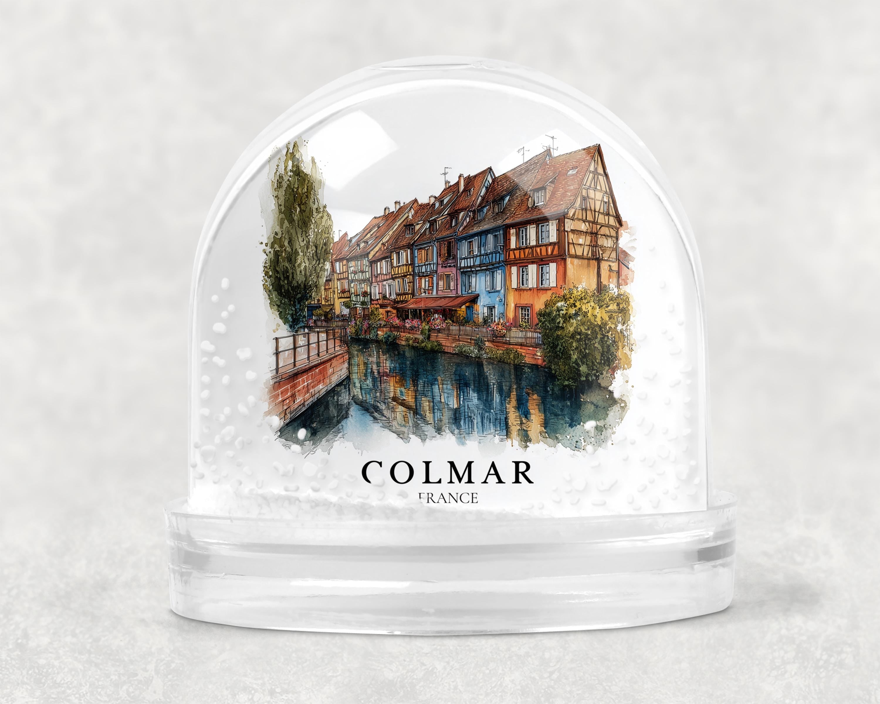 Colmar France Snow Globe, Personalized Watercolor, Custom Travel Souvenir Keepsake City Dome