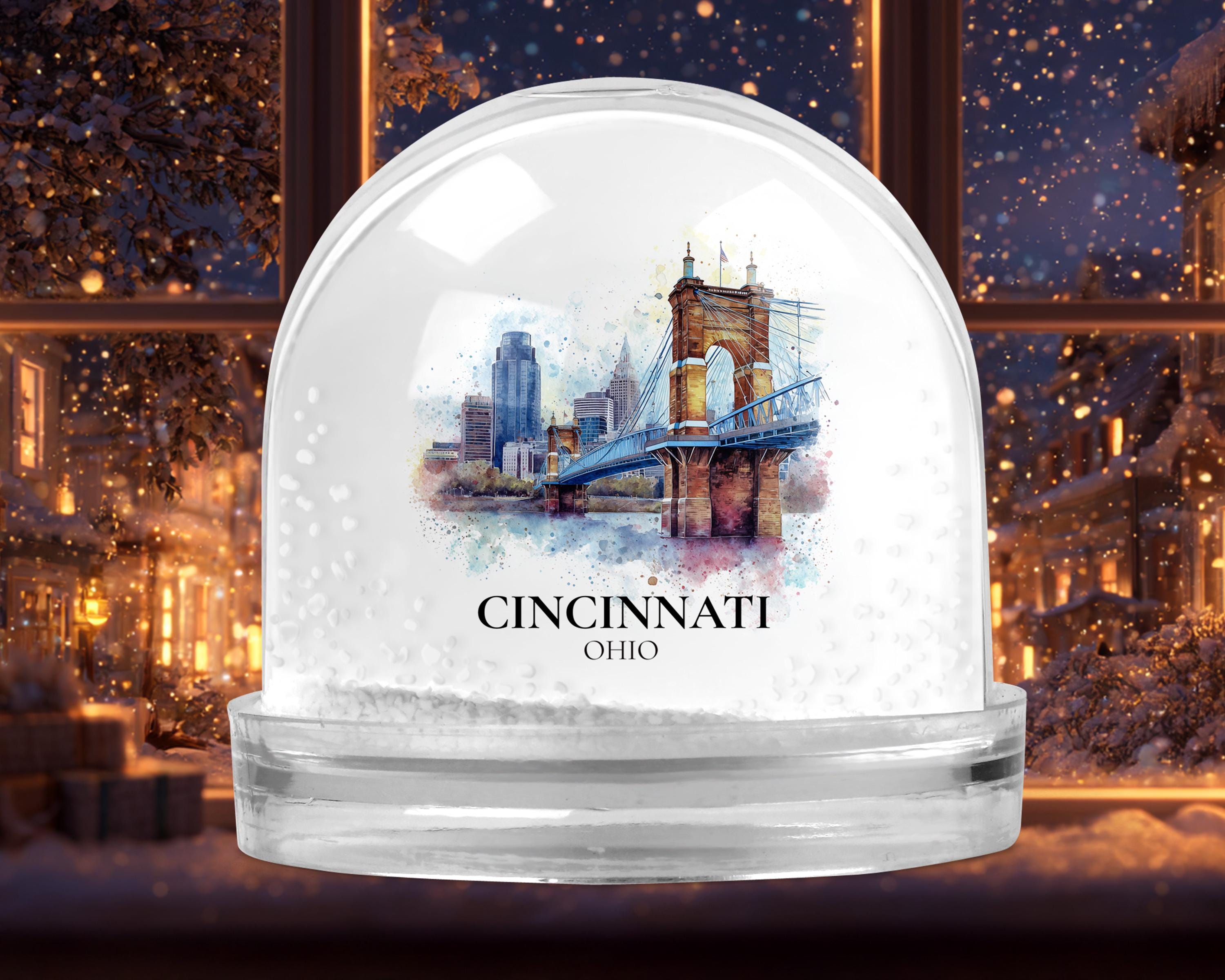 Cincinnati Ohio Snow Globe, Personalized Watercolor, Custom Travel Souvenir Keepsake City Dome