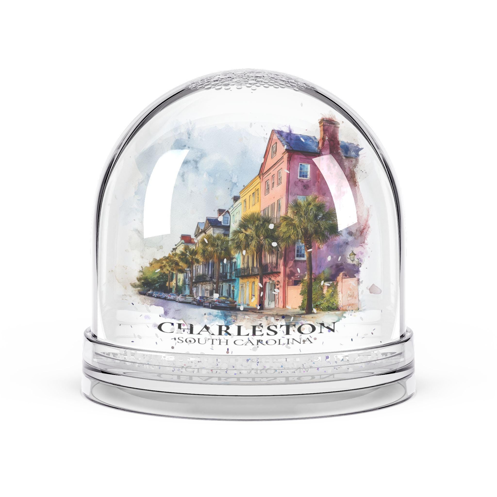 Charleston South Carolina Snow Globe, Personalized Watercolor, Custom Travel Souvenir Keepsake City Dome