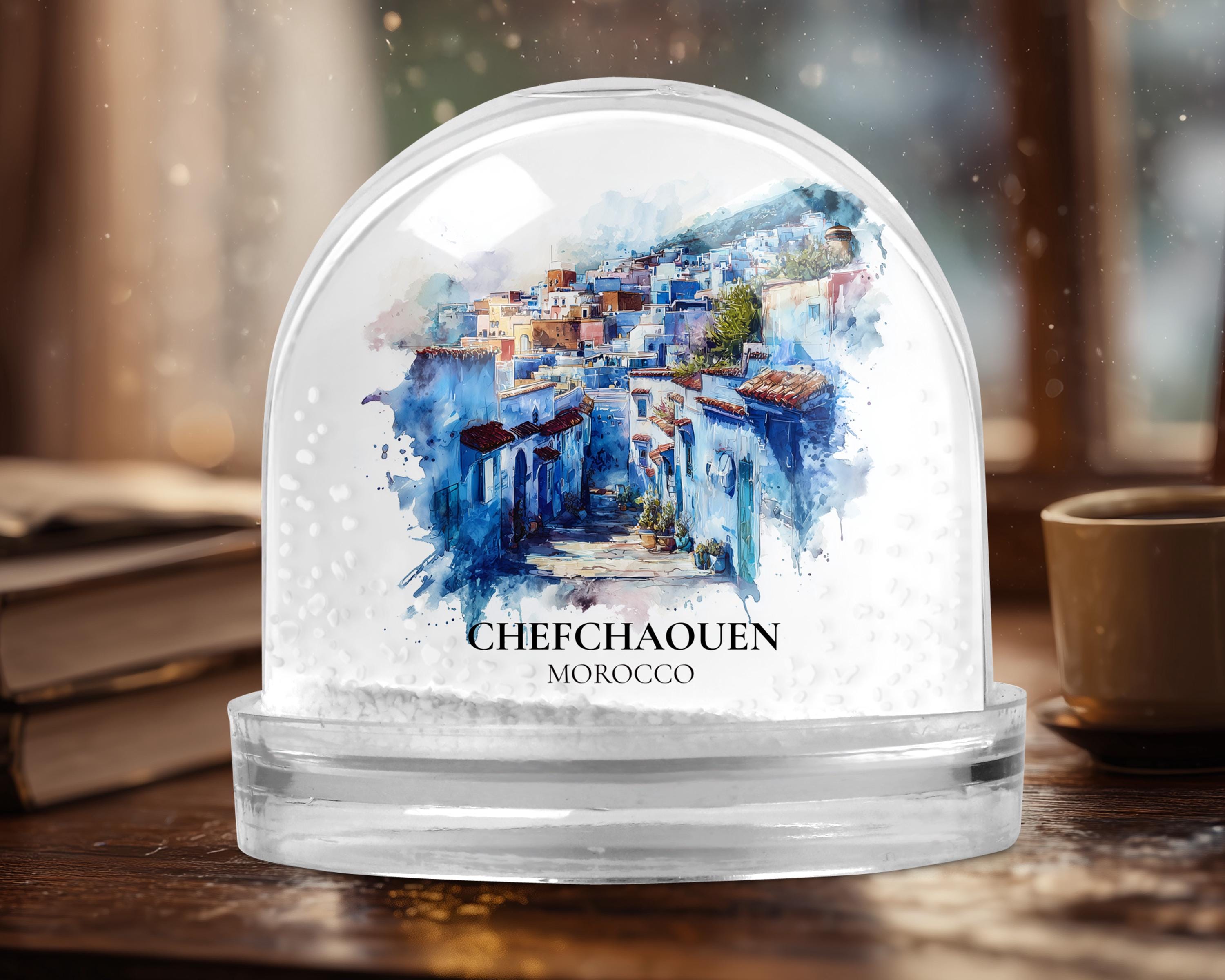 Chefchaouen Morocco Snow Globe, Personalized Watercolor, Custom Travel Souvenir Keepsake City Dome