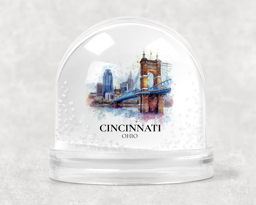 Cincinnati Ohio Snow Globe, Personalized Watercolor, Custom Travel Souvenir Keepsake City Dome