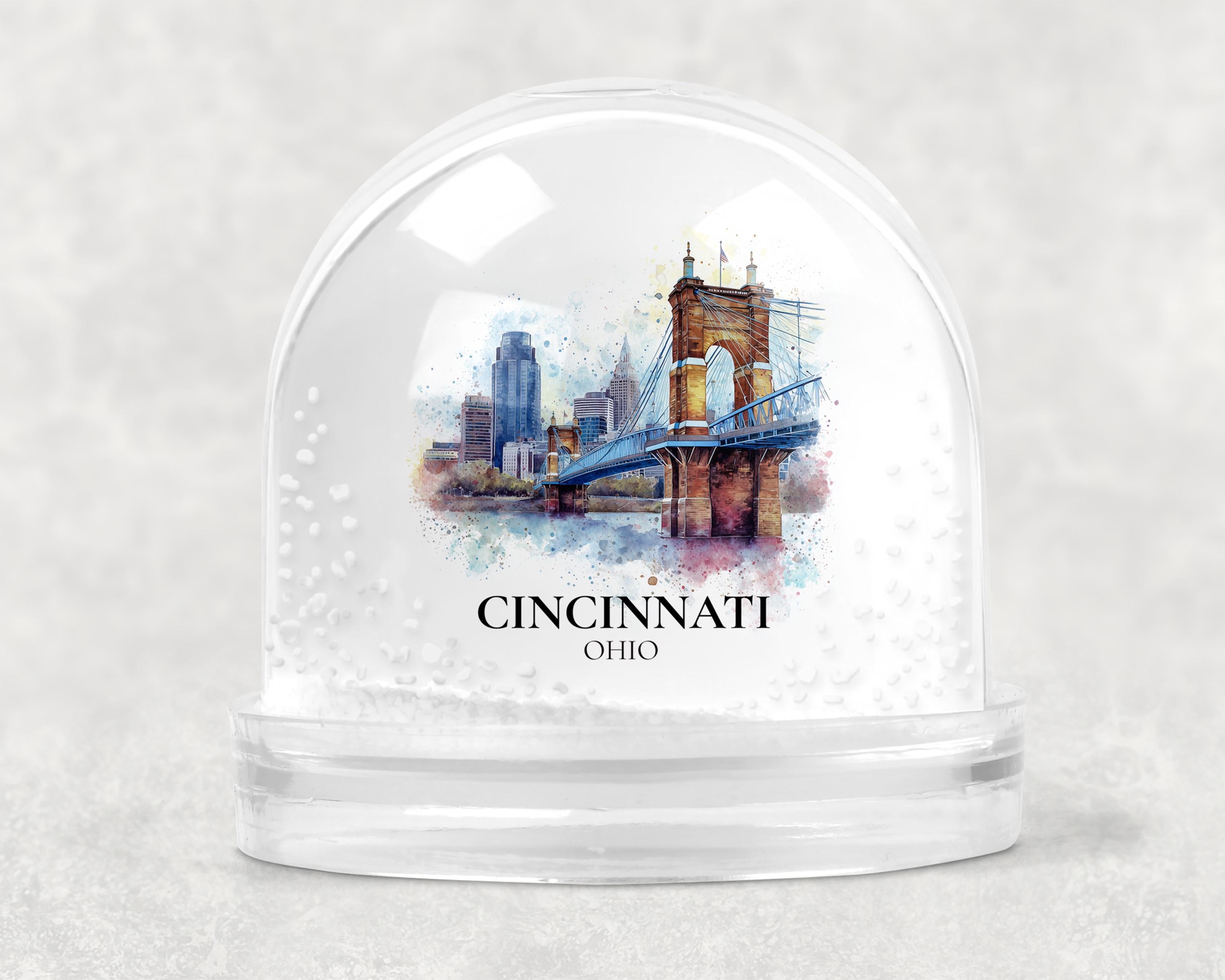 Cincinnati Ohio Snow Globe, Personalized Watercolor, Custom Travel Souvenir Keepsake City Dome