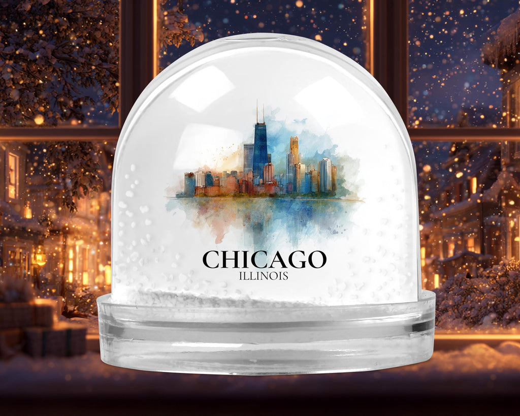 Chicago Illinois Snow Globe, Personalized Watercolor, Custom Travel Souvenir Keepsake City Dome