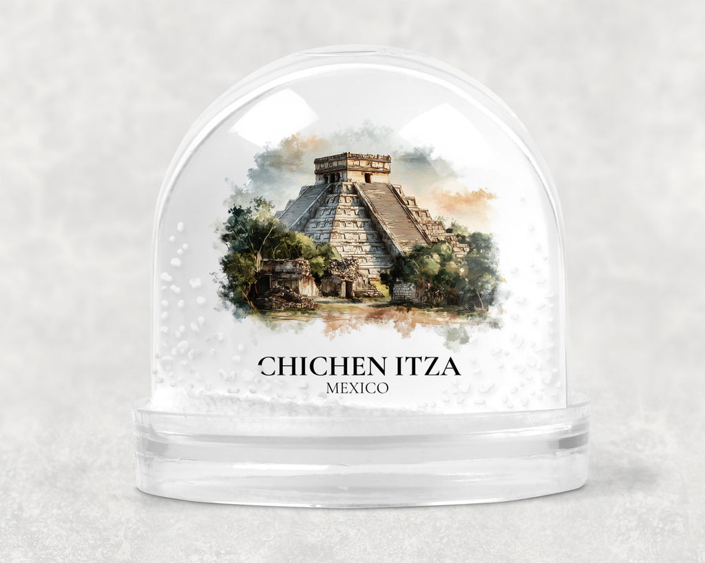 Chichen Itza Mexico Snow Globe, Personalized Watercolor, Custom Travel Souvenir Keepsake City Dome
