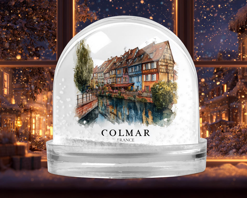 Colmar France Snow Globe, Personalized Watercolor, Custom Travel Souvenir Keepsake City Dome
