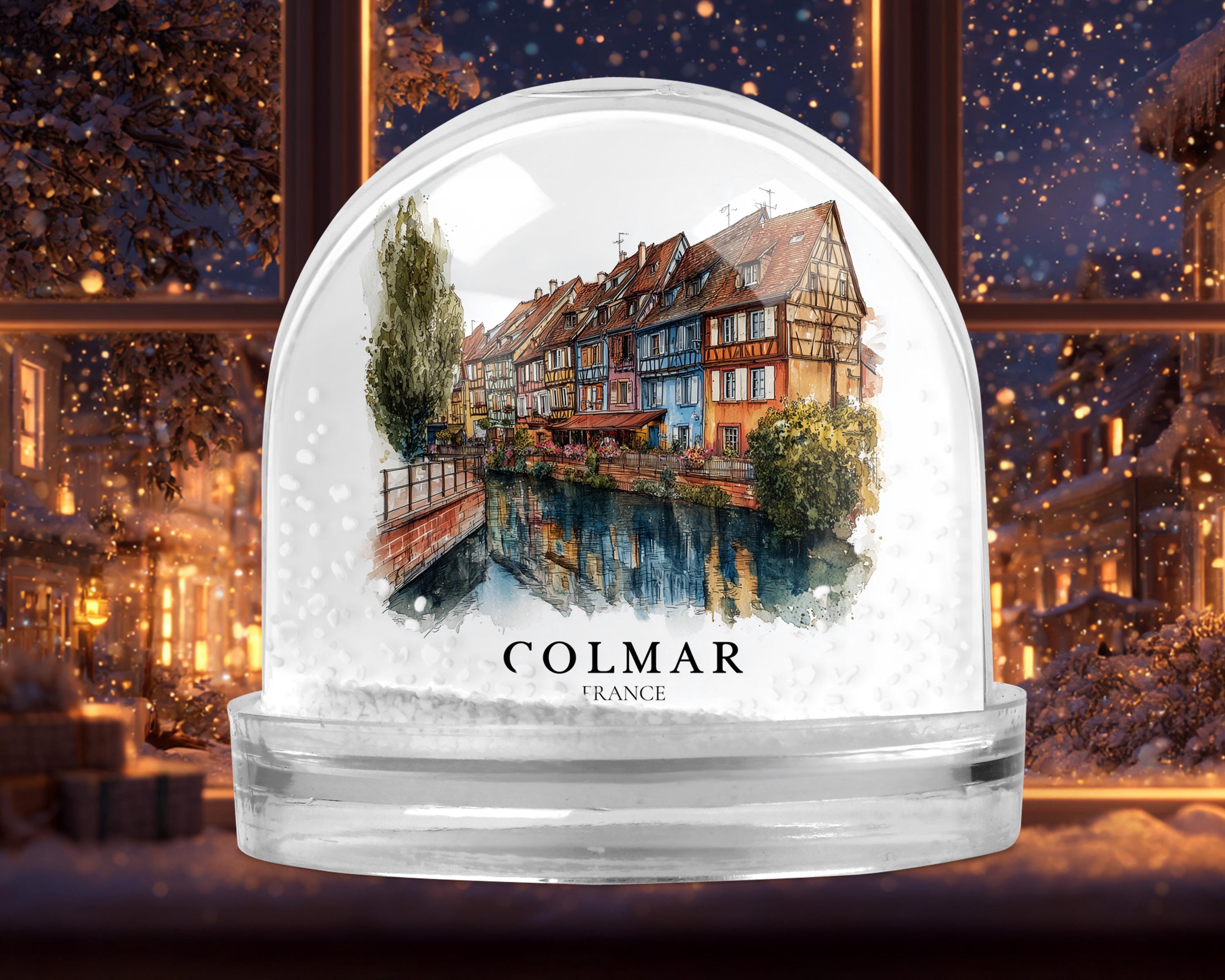 Colmar France Snow Globe, Personalized Watercolor, Custom Travel Souvenir Keepsake City Dome