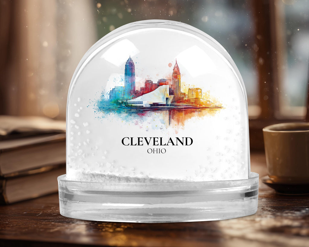 Cleveland Ohio Snow Globe, Personalized Watercolor, Custom Travel Souvenir Keepsake City Dome
