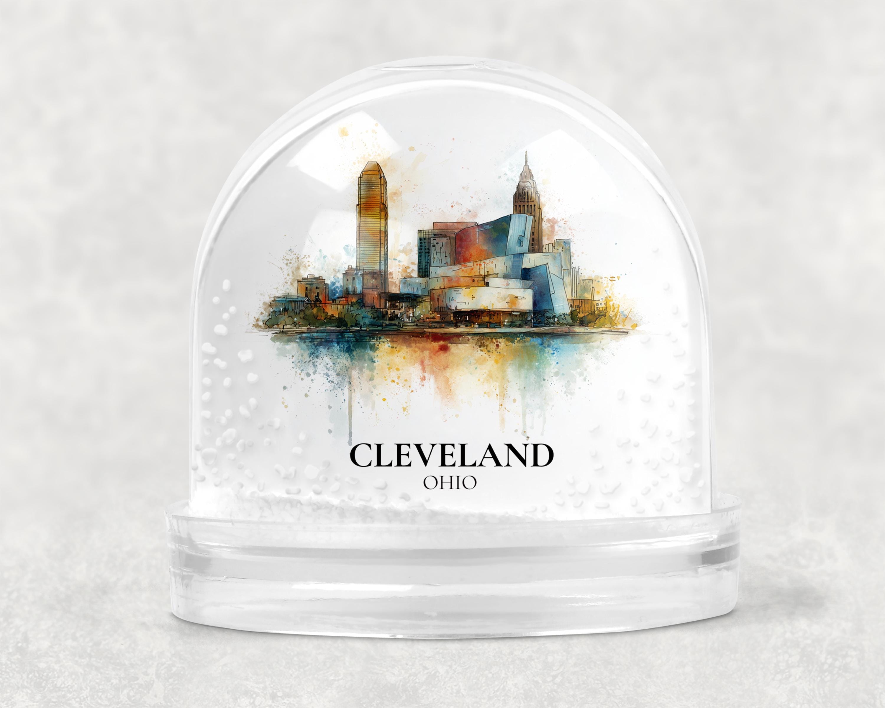 Cleveland Snow Globe Ohio, Personalized Watercolor, Custom Travel Souvenir Keepsake City Dome