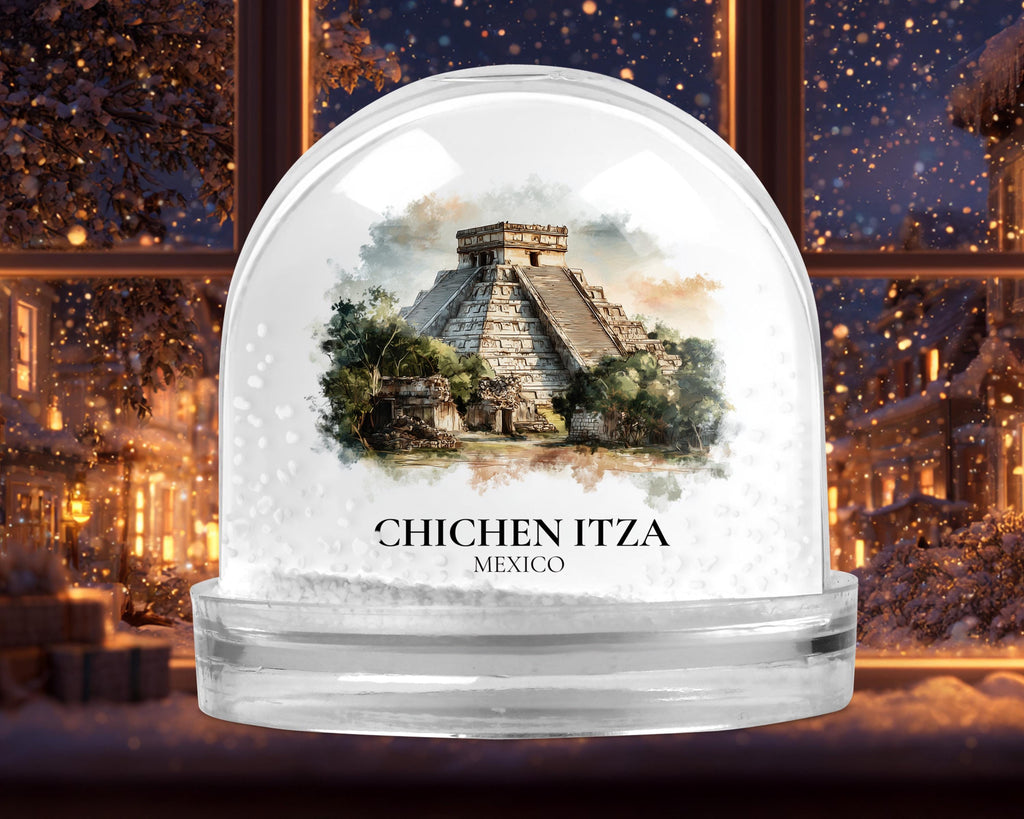 Chichen Itza Mexico Snow Globe, Personalized Watercolor, Custom Travel Souvenir Keepsake City Dome
