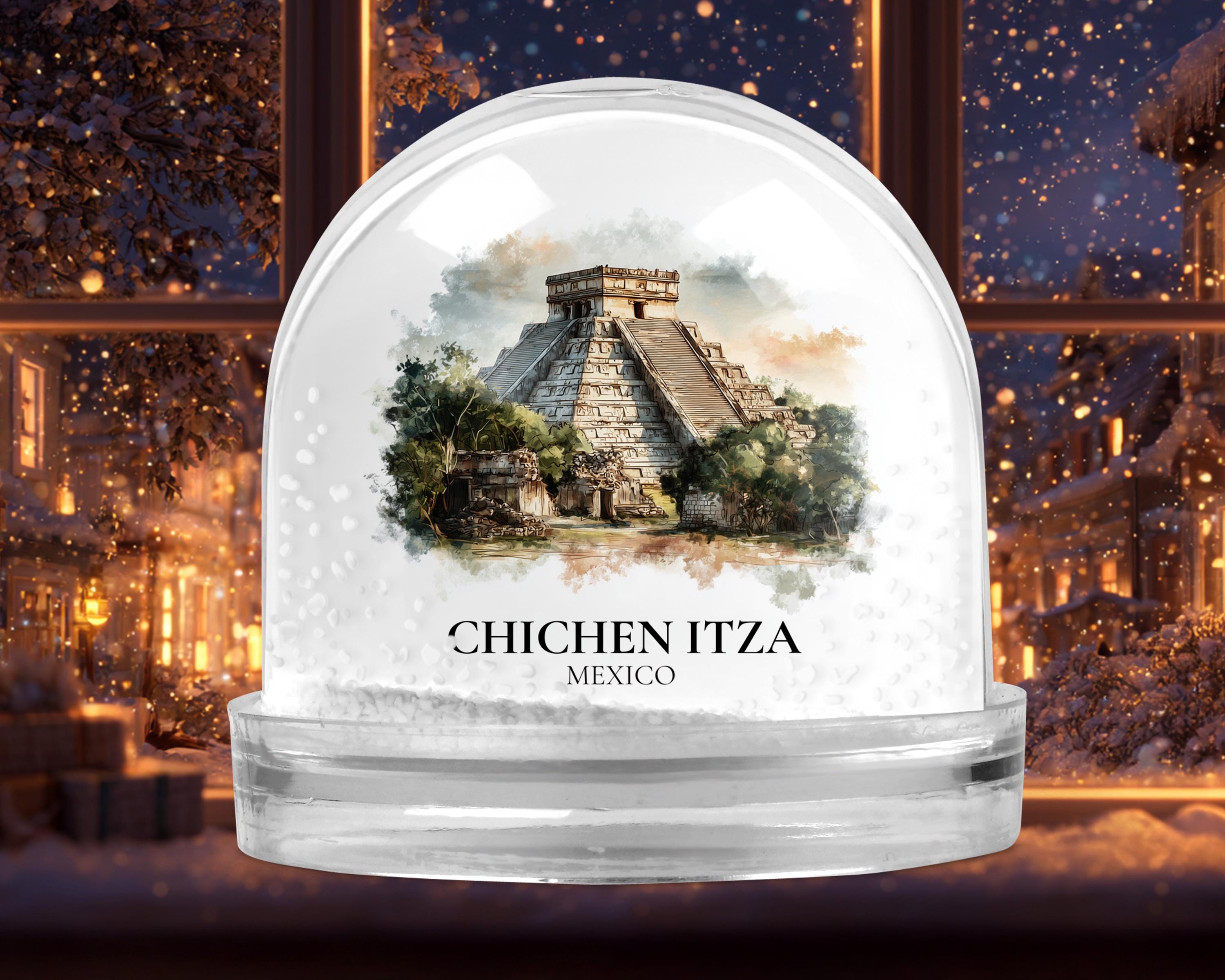 Chichen Itza Mexico Snow Globe, Personalized Watercolor, Custom Travel Souvenir Keepsake City Dome