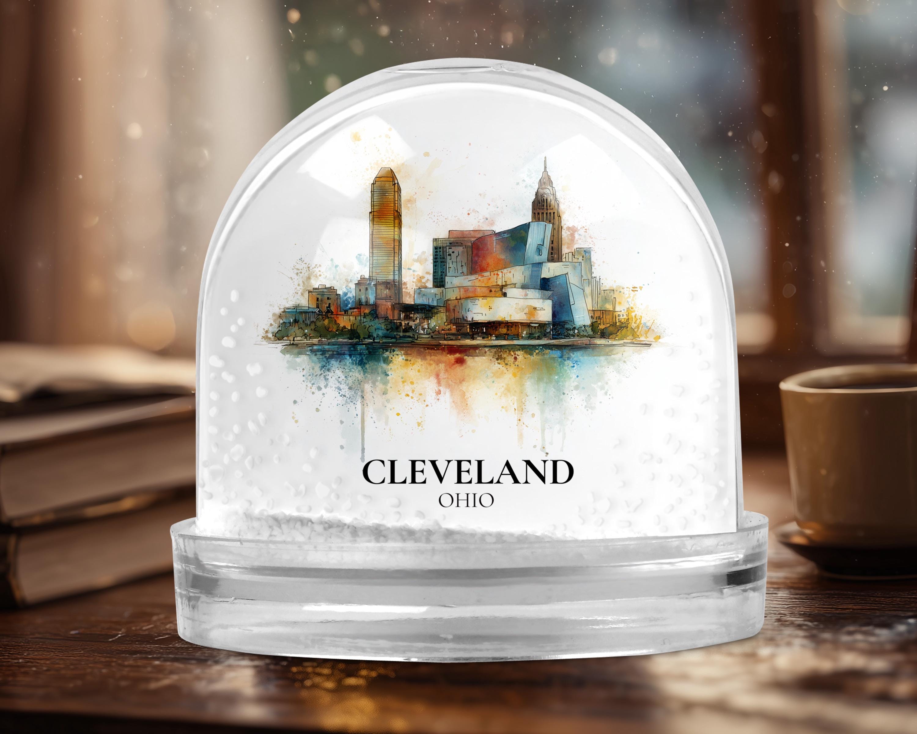 Cleveland Snow Globe Ohio, Personalized Watercolor, Custom Travel Souvenir Keepsake City Dome