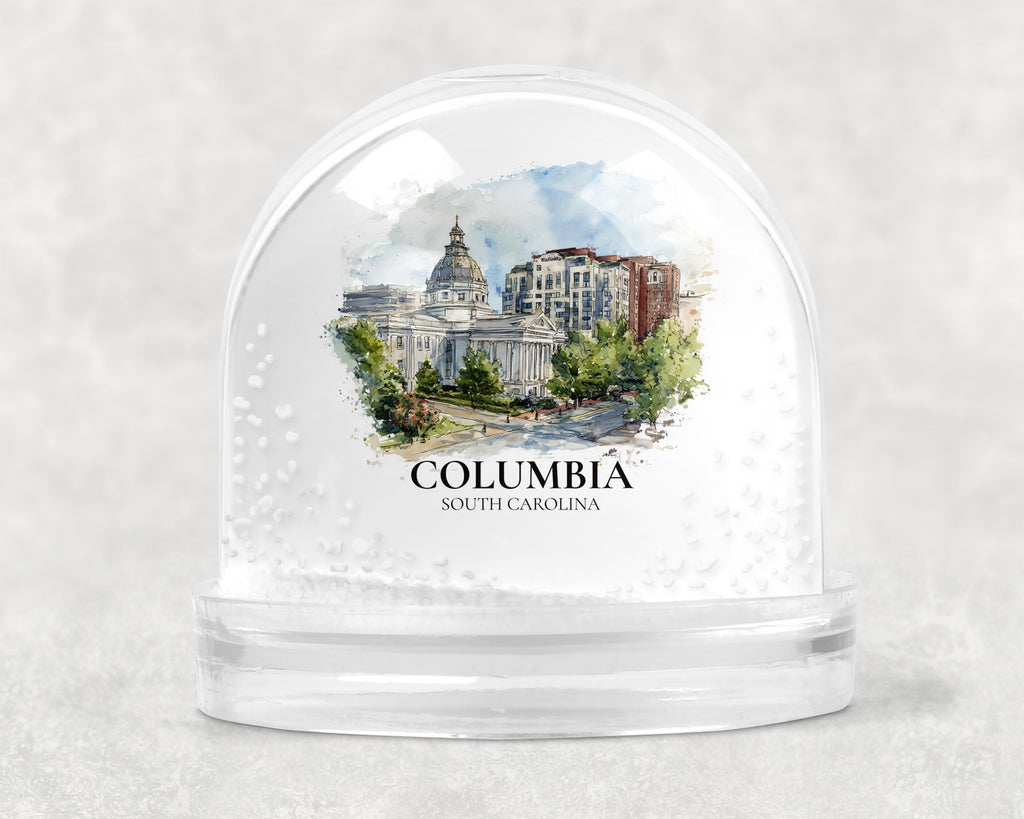 Columbia South Carolina Snow Globe, Personalized Watercolor, Custom Travel Souvenir Keepsake City Dome