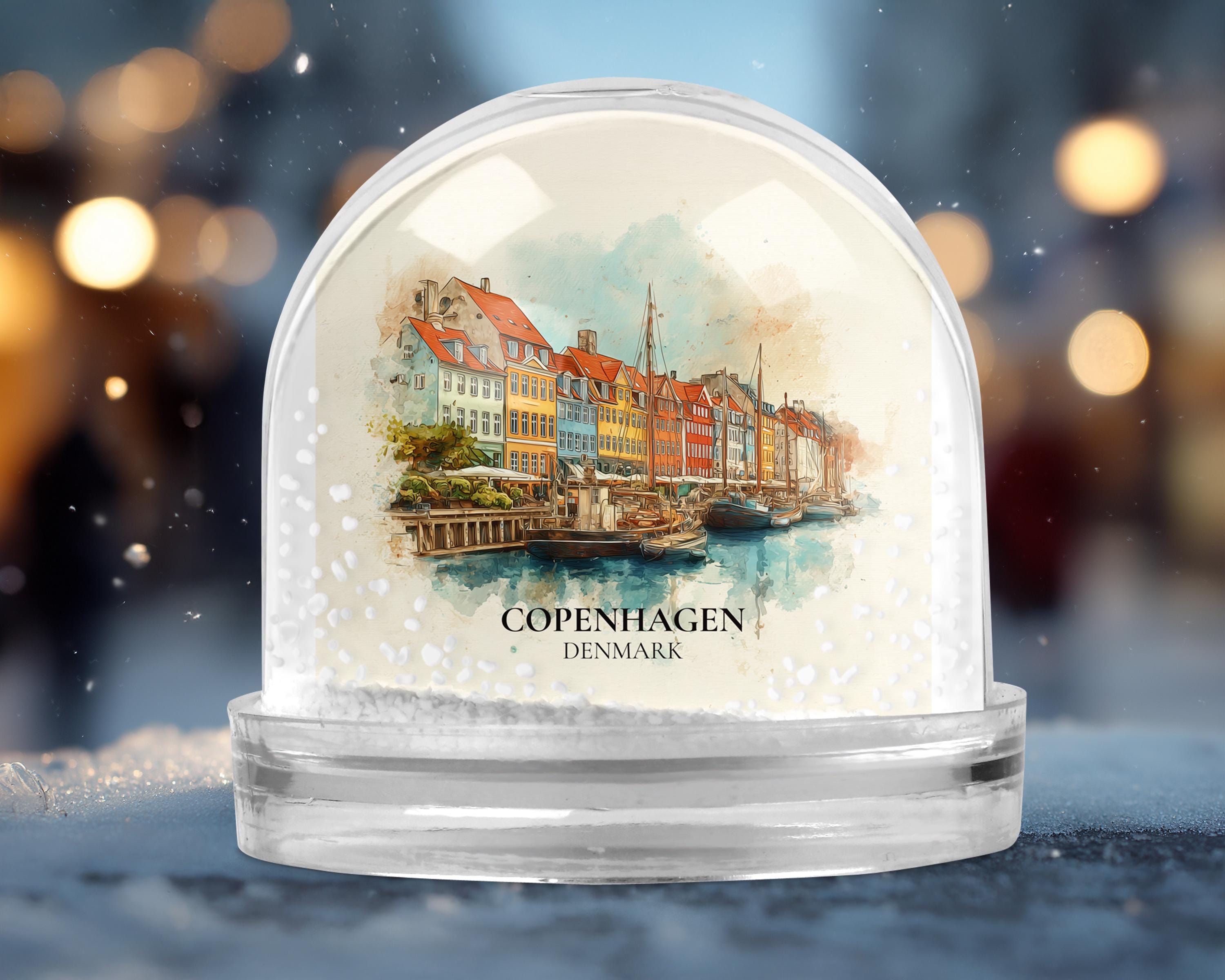 Copenhagen Snow Globe Denmark, Personalized Watercolor, Custom Travel Souvenir Keepsake City Dome