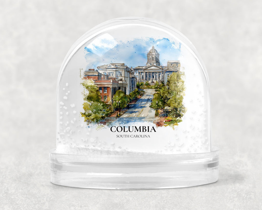 Columbia Snow Globe South Carolina, Personalized Watercolor, Custom Travel Souvenir Keepsake City Dome