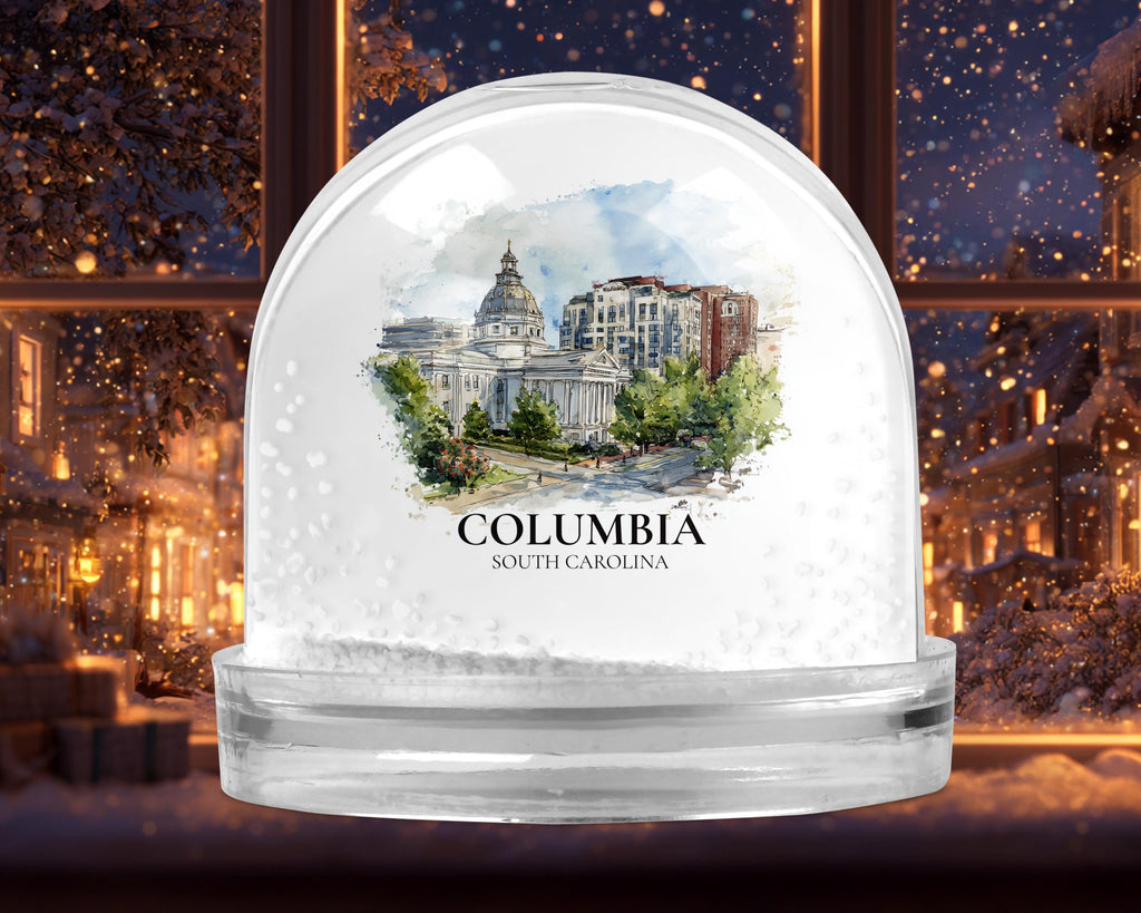 Columbia South Carolina Snow Globe, Personalized Watercolor, Custom Travel Souvenir Keepsake City Dome