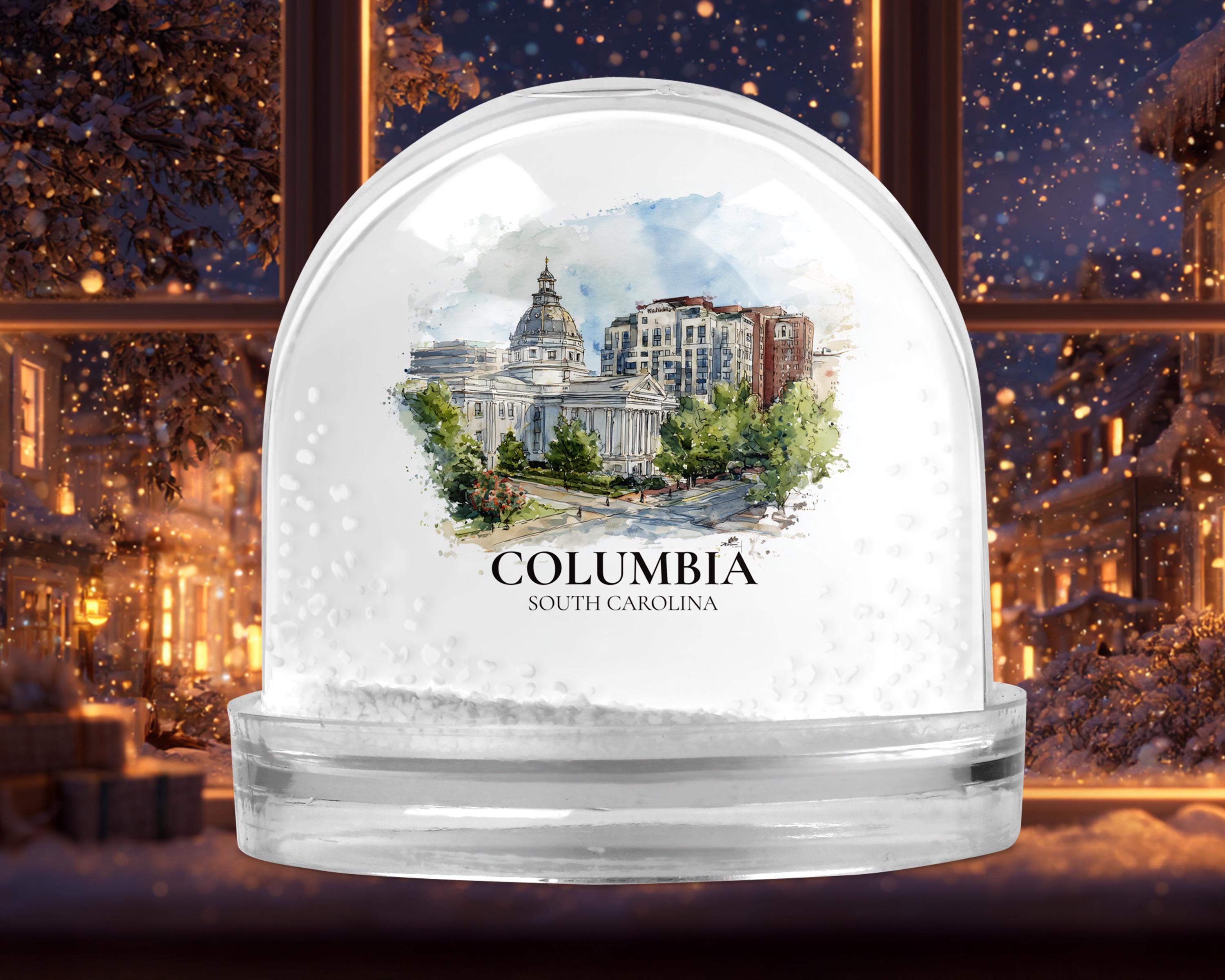 Columbia South Carolina Snow Globe, Personalized Watercolor, Custom Travel Souvenir Keepsake City Dome
