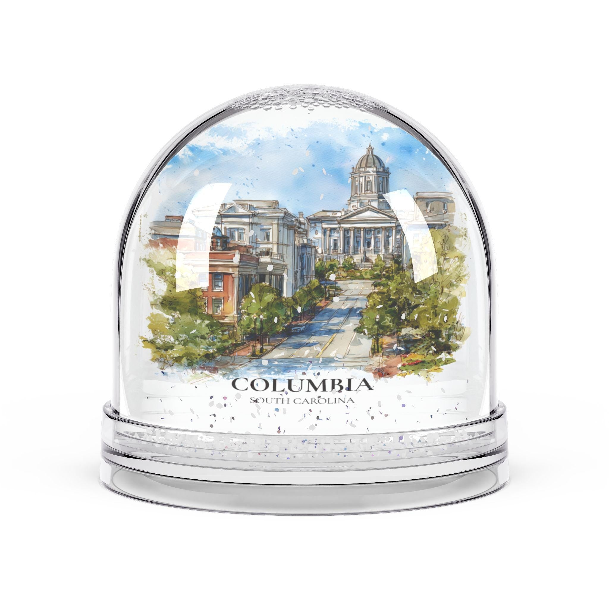 Columbia Snow Globe South Carolina, Personalized Watercolor, Custom Travel Souvenir Keepsake City Dome